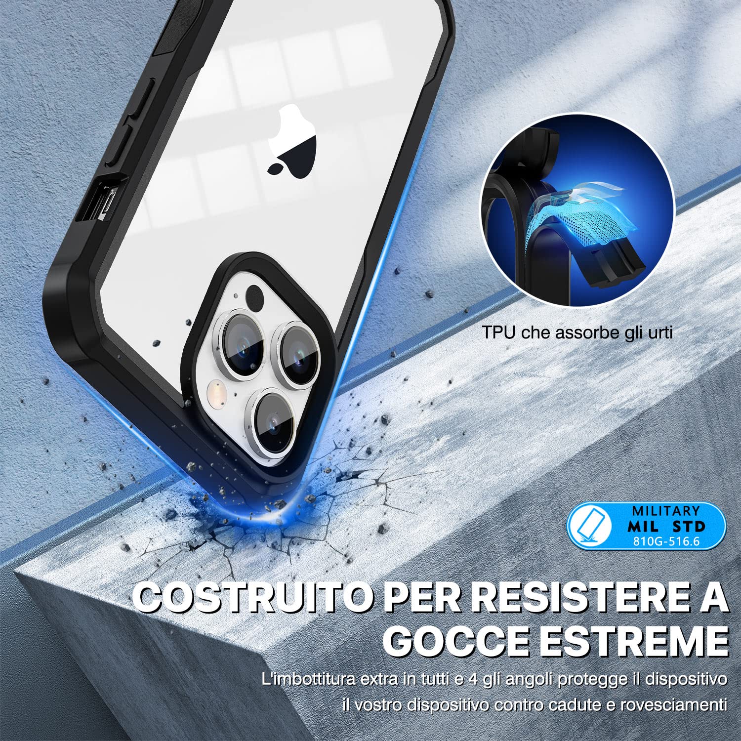 CENHUFO Cover iPhone 14 Pro Max, con Protezione Schermo Vetro Temperato Integrata e Pellicola Fotocamera [9H HD] 360 Gradi Antiurto Fronte Retro Doppia Faccia Custodia per iPhone 14 Pro Max - Nero