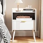 Night Stand Modern End Table with Storage Drawer and Open Shelf, Small Bedside Stand, Wooden Sofa Side Table for Bedroom,Study Room and Small Spaces (Black)