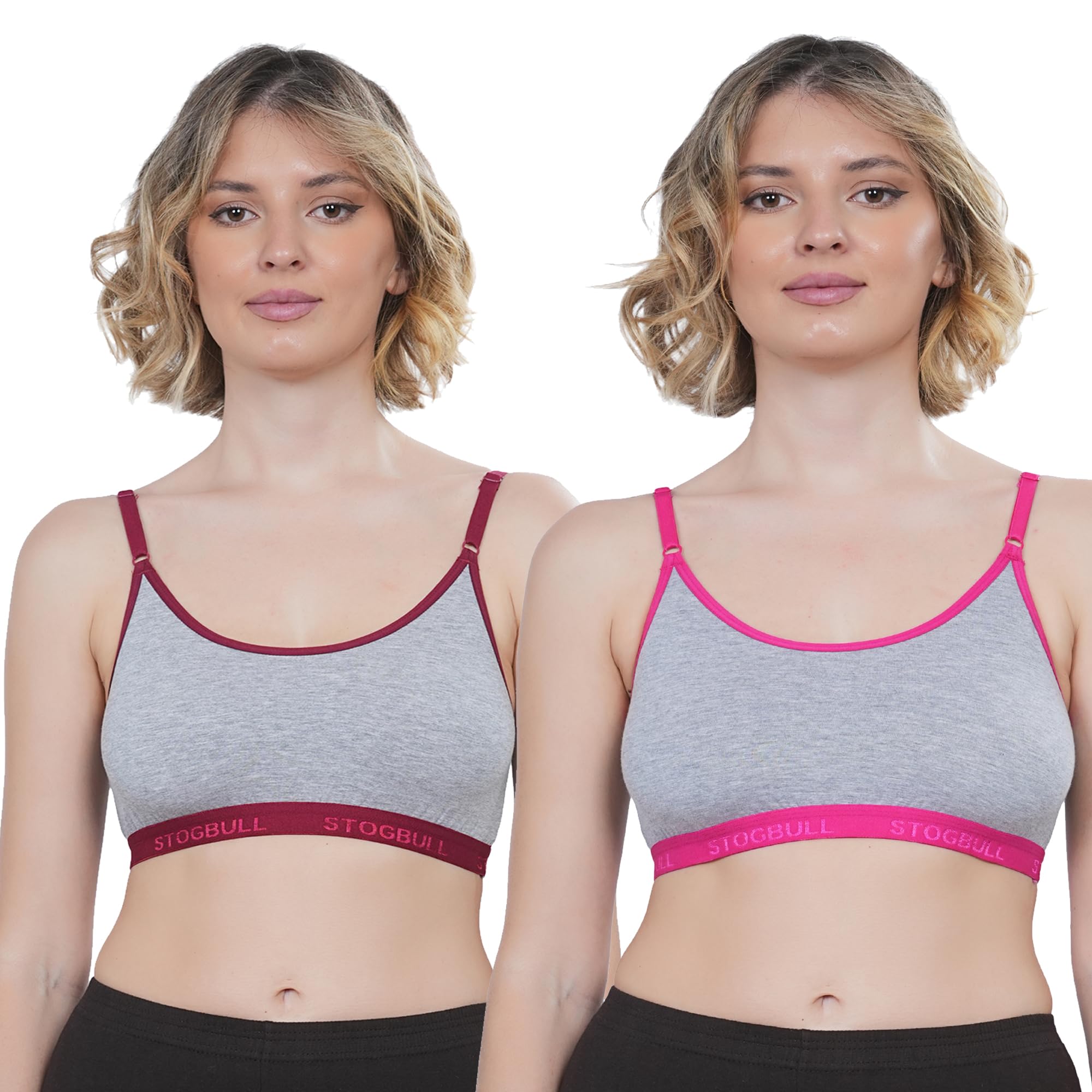 stogbull Women's Cotton Lycra Sports Bra for Gym, Yoga, Workout & Comfortable I Adjustable Straps I Pack of 2-picture-32