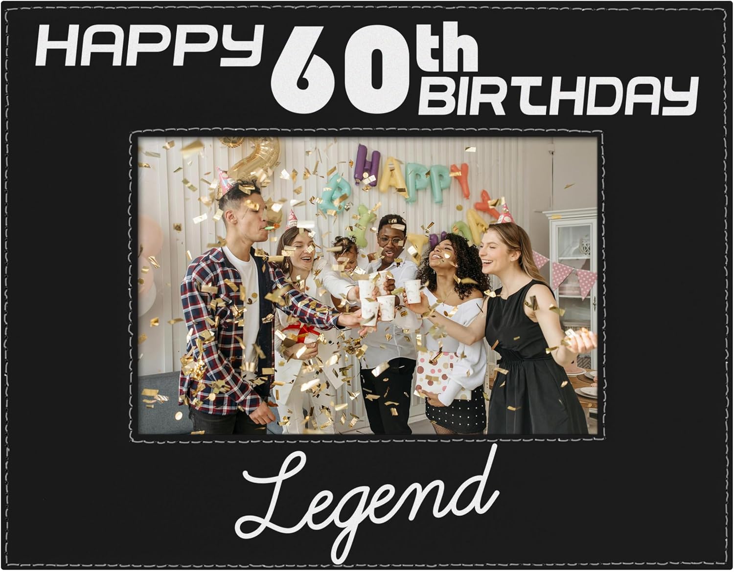 ThisWear 60th Birthday Decorations For Women Happy 60th Birthday Legend 4x6 Laser Engraved Leatherette Photo Frame Grey