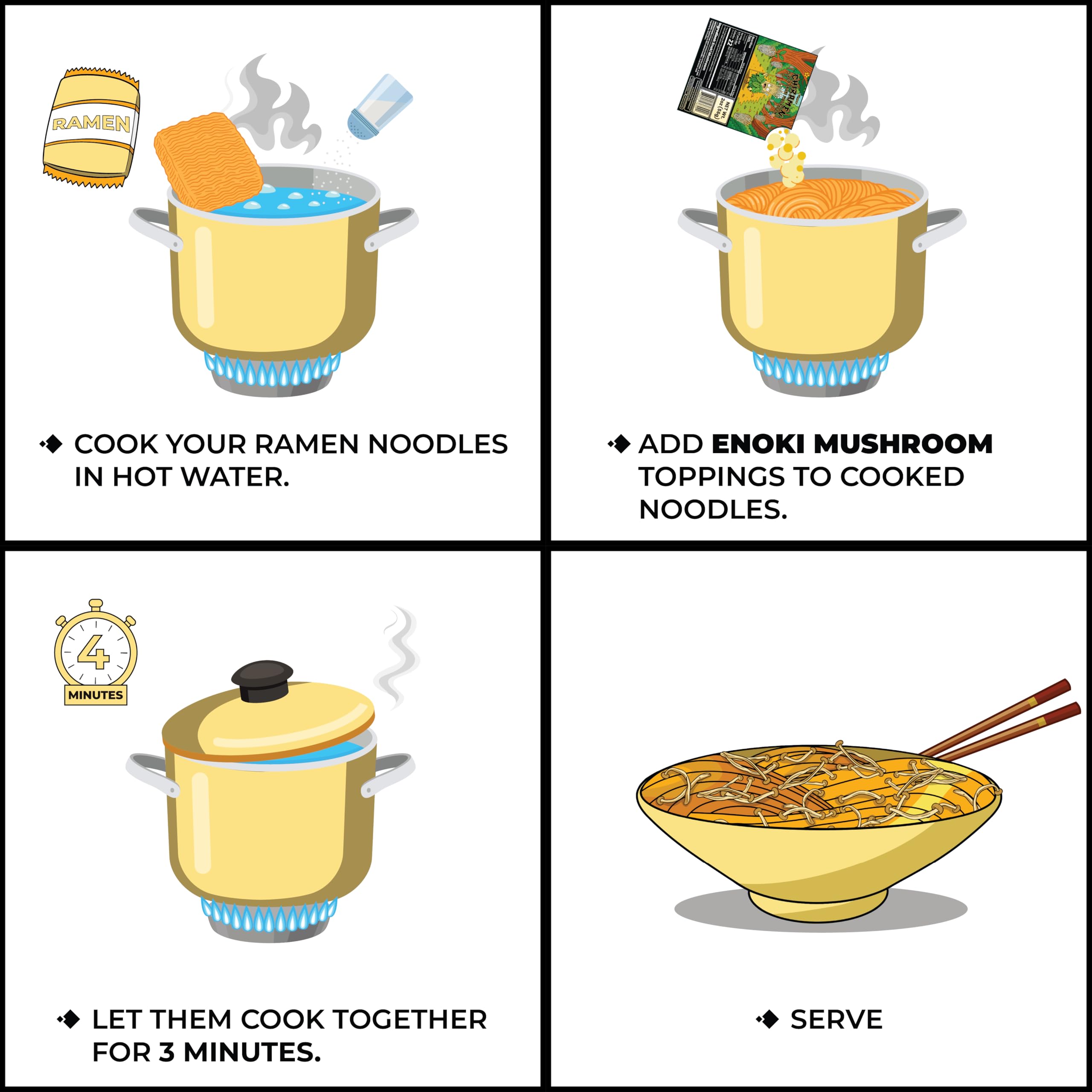 CHIRAMEN Dried Enoki Mushroom Ramen Toppings – Premium Freeze Dried Enoki Mushrooms for Ramen, Cup Noodles, Soups, Hot Pot & Asian Noodle Dishes