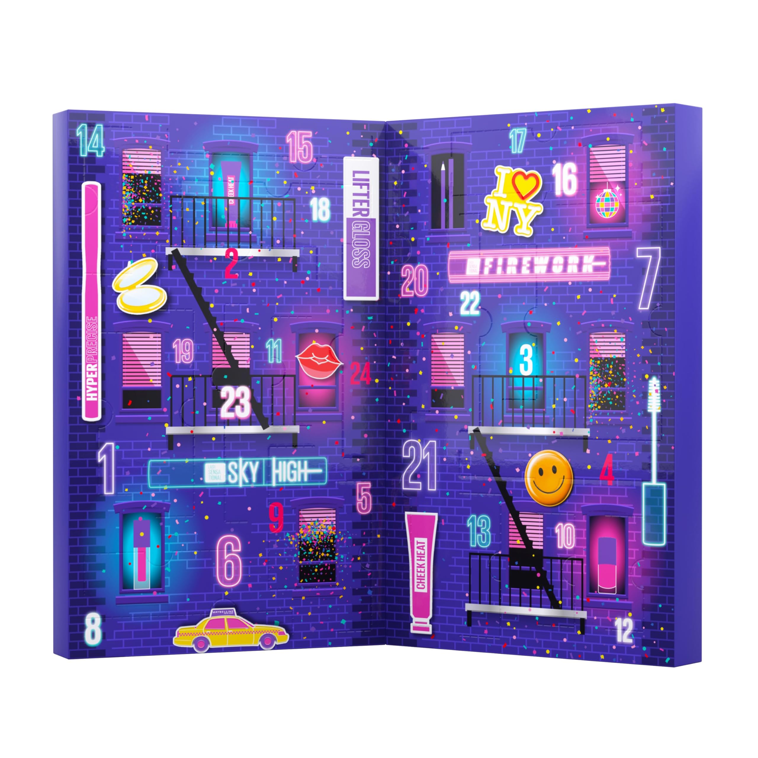 Maybelline New York – Calendrier de l'Avent 2024 – Coffret 24 Produits de Maquillage – Grand Format – Teint, Regard, Lèvres & Ongles