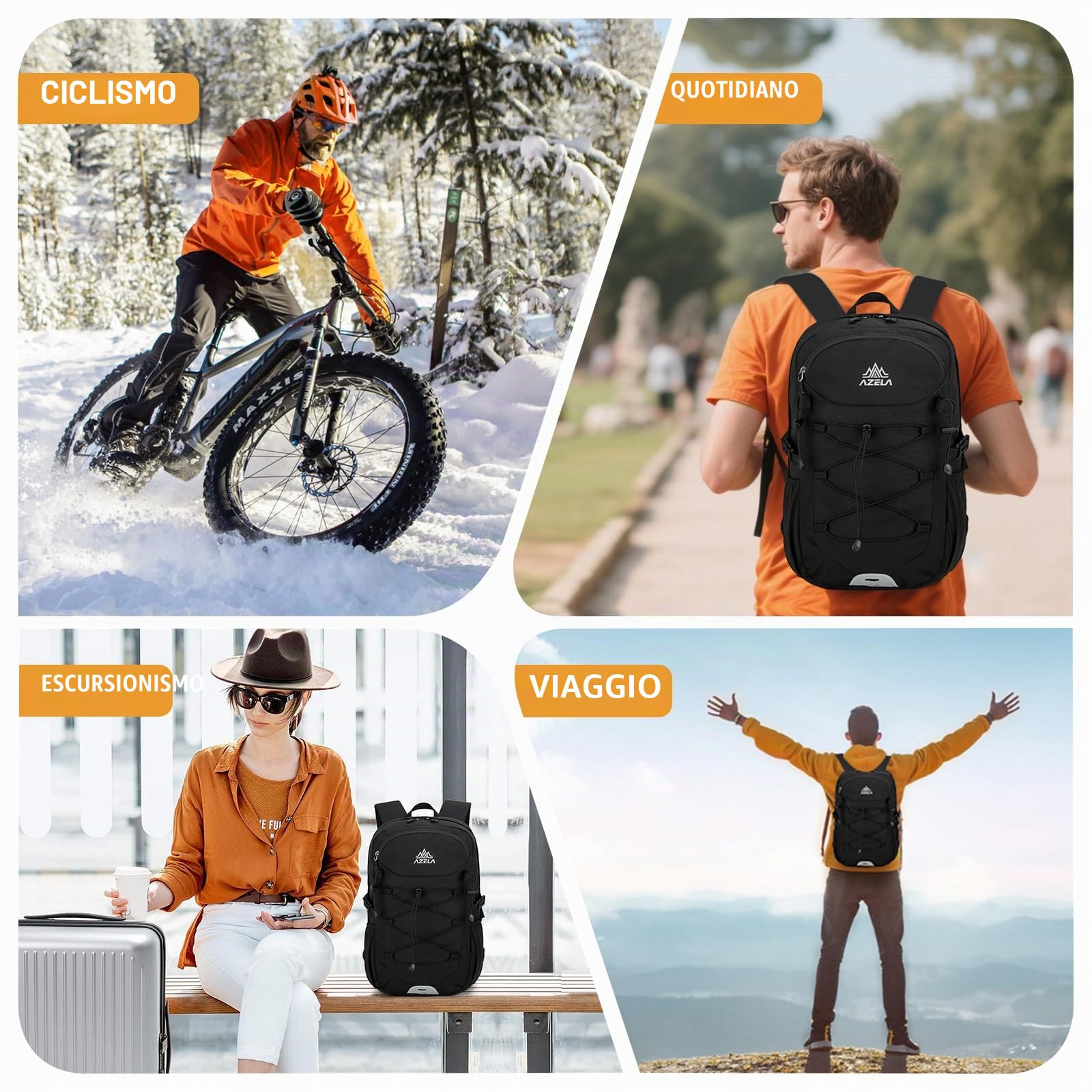 GES Zaino da trekking multifunzione da 30 l, con copertura antipioggia, zaino da trekking resistente, per scuola, lavoro, campeggio, trekking, ciclismo e sport all'aria aperta