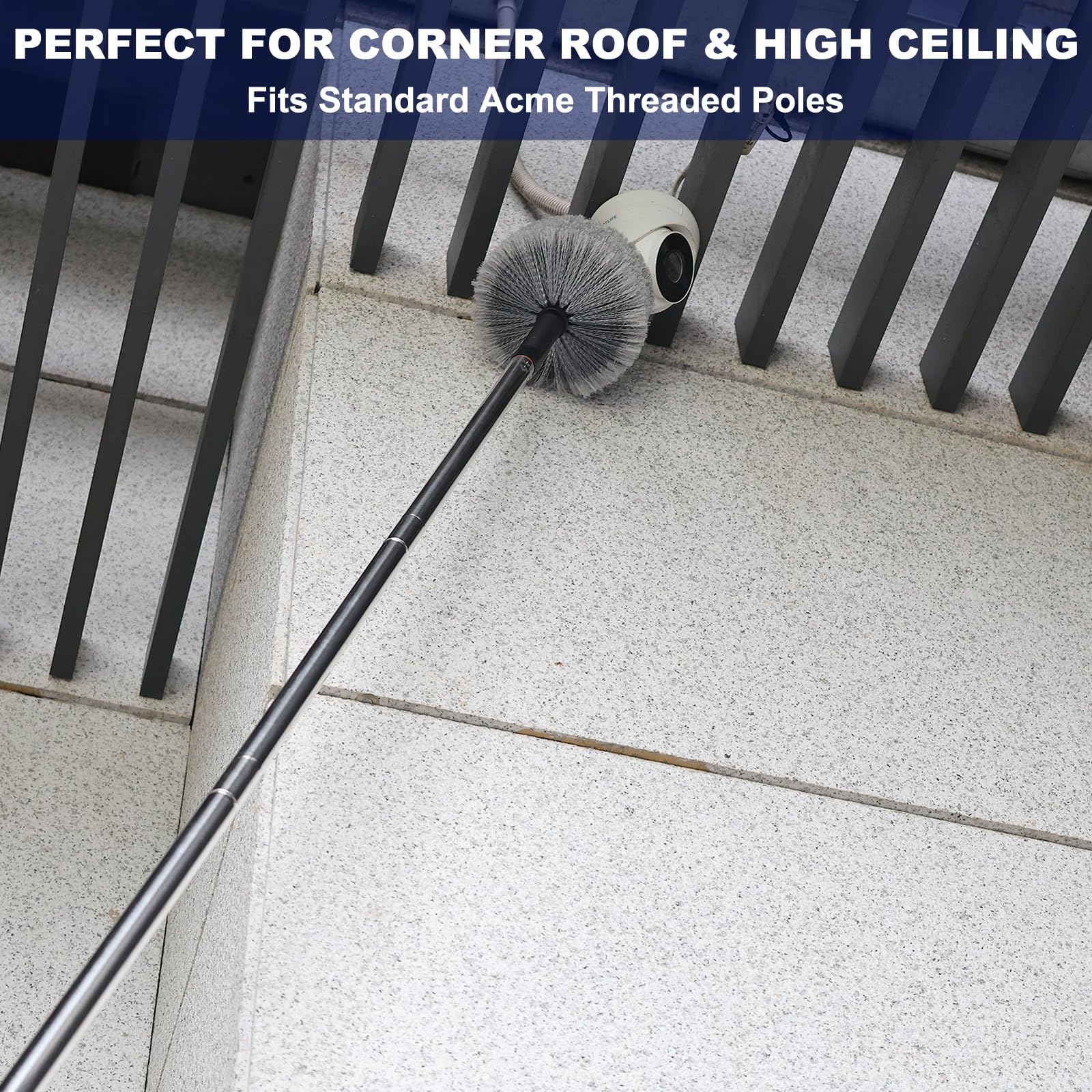 Cepillo de cabeza de telaraña de alta eficiencia para limpieza de interiores y exteriores, compatible con postes roscados Acme estándar, color gris (4)
