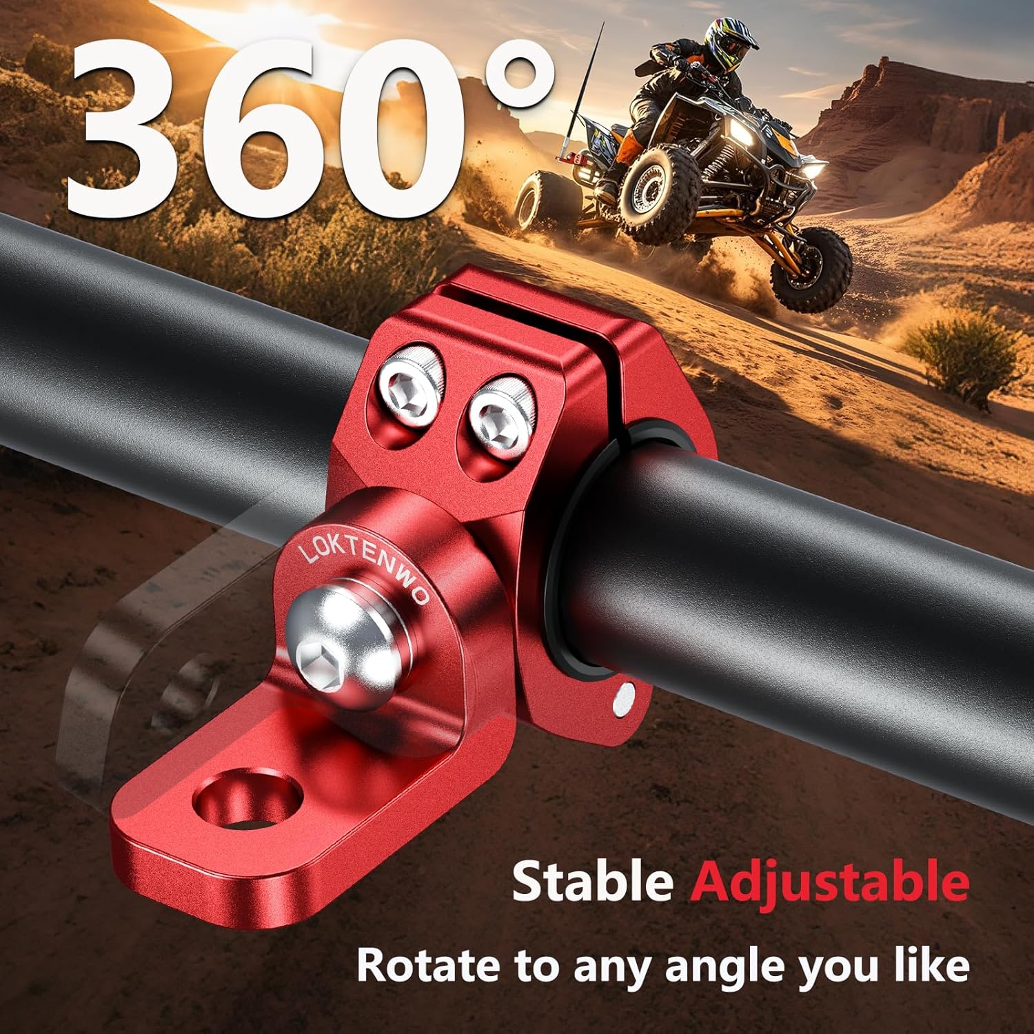 LOKTENWO 1 PCS Whip Light Mount for ATV, Adjustable CNC Quad Light Bar Mounts Compatible with Motorcycle 4-Wheeler 0.875''/1''/1.125''/1.26” Roll Cage