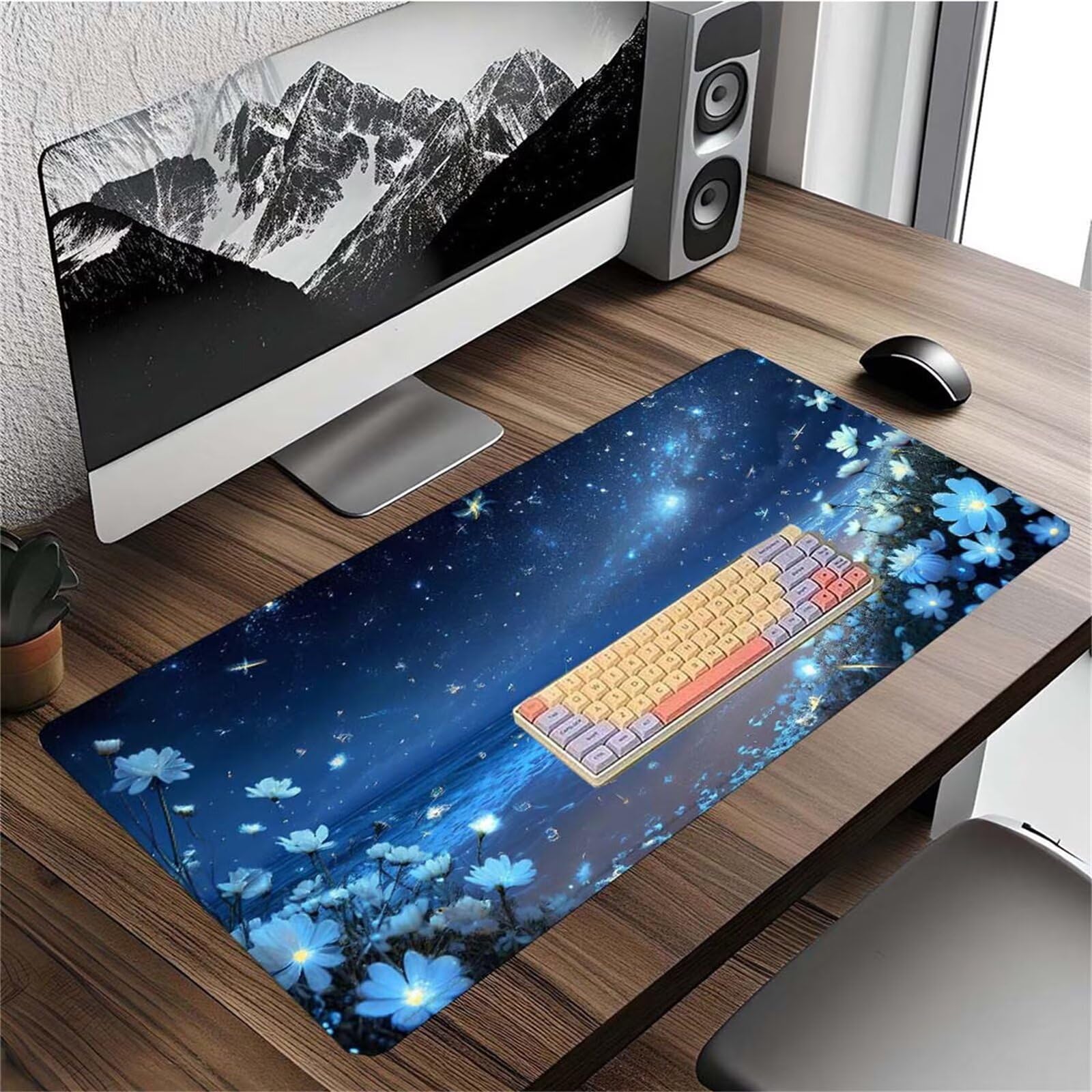 Alfombrilla Ratón Flor Playa Alfombrilla Ratón XXL 1400x600x3mm Mouse Pad Resiste Salpicaduras, Extendida de Gran Tamaño con Bordes Cosidos, Mejora Precisión y Velocidad, Antideslizante,Duradera y-267