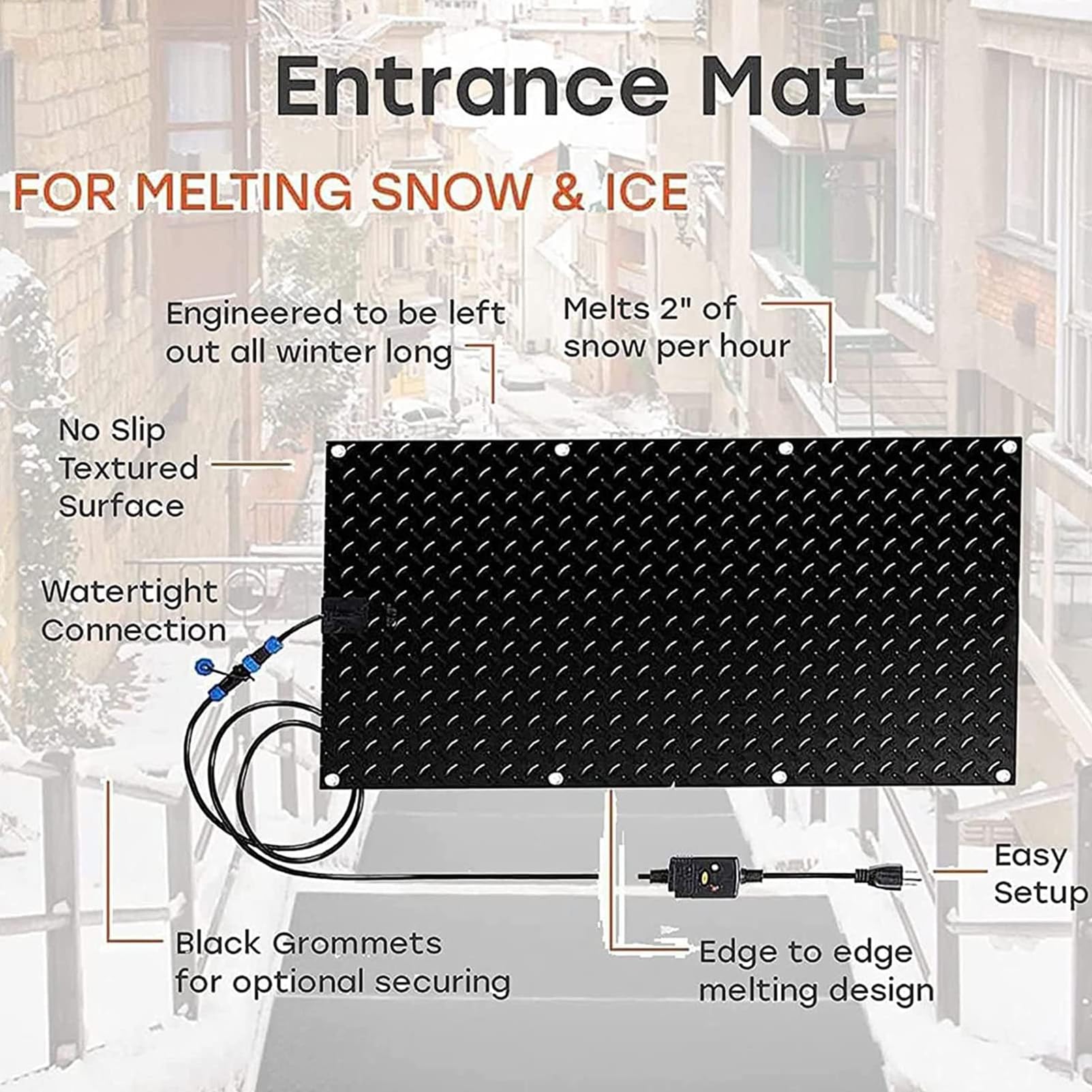 Tapis de fonte de neige pour escaliers et allées, tapis d'extérieur chauffant qui fait fondre la neige par heure, tapis de sécurité antidérapant pour allées et toits