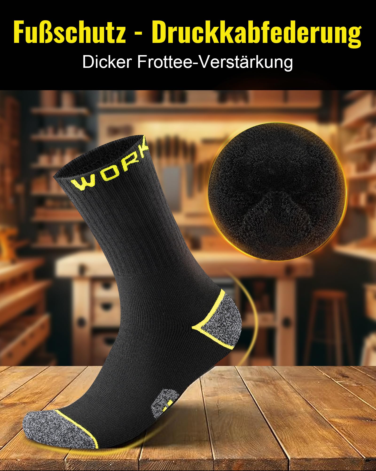 10 Paar Arbeitssocken Herren Socken, Gepolsterte Verstärkte WORK Socken, Atmungsaktiv Funktionssocken mit Komfortbund, Lange Work Socks - 4