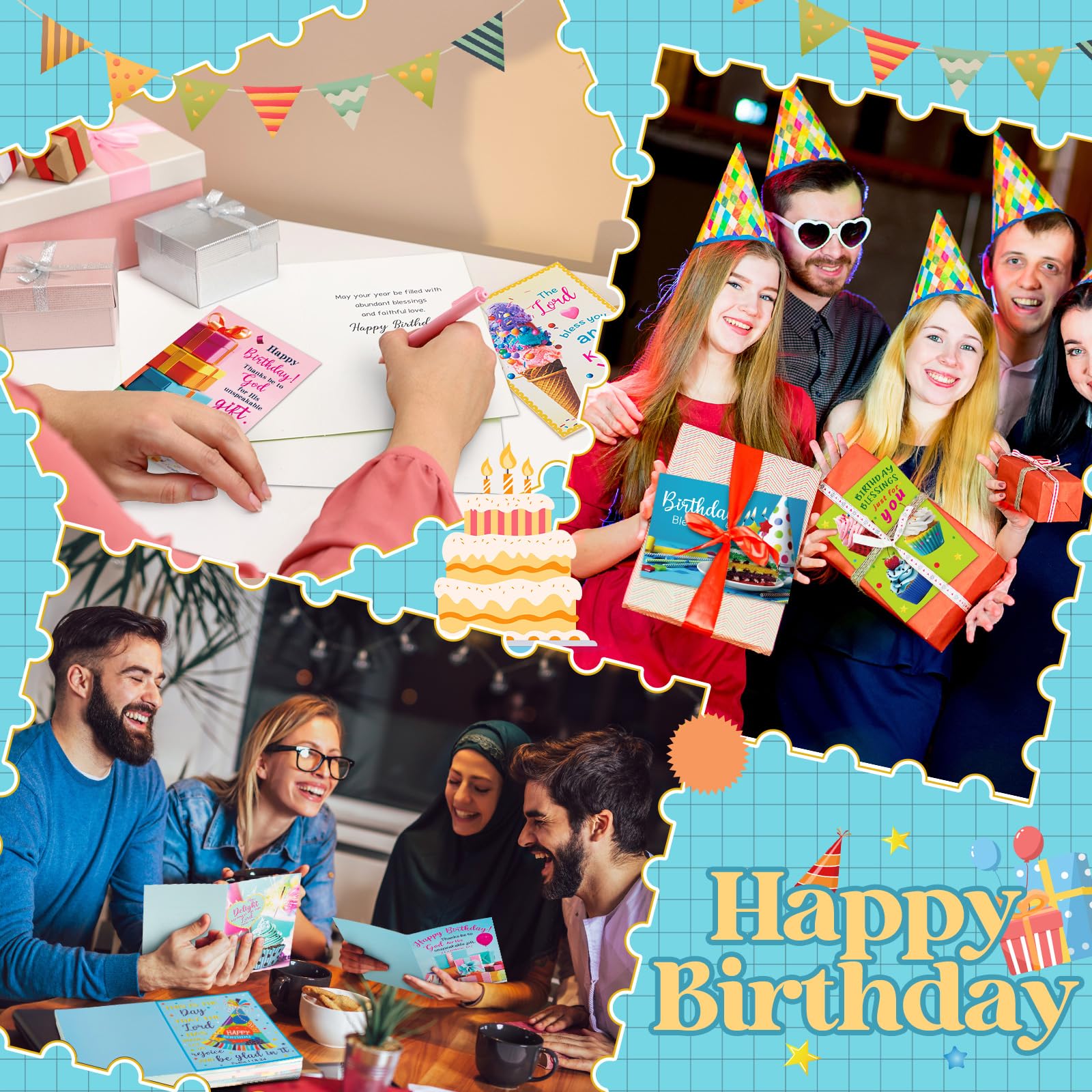 Motiskyy Lot de 120 cartes d'anniversaire religieuses chrétiennes en vrac avec verset de la Bible - 11,4 x 15,7 cm - Cartes de vœux chrétiennes assorties pour anniversaire avec enveloppes et