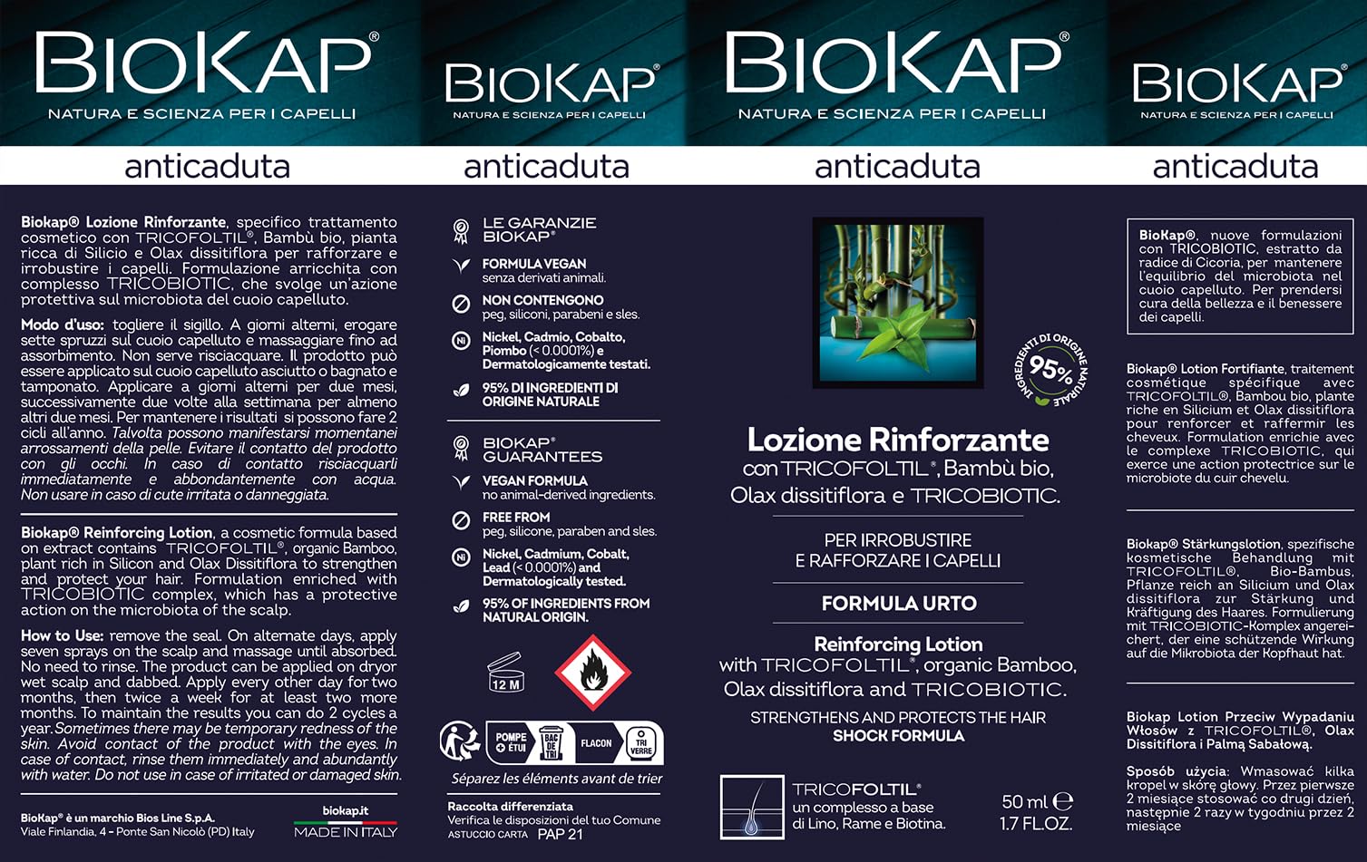 BIOS LINE Biokap Lozione Rinforzante Anticaduta con Tricobiotic, Trattamento Urto, Migliora Resistenza e Densità dei Capelli, 50 ml
