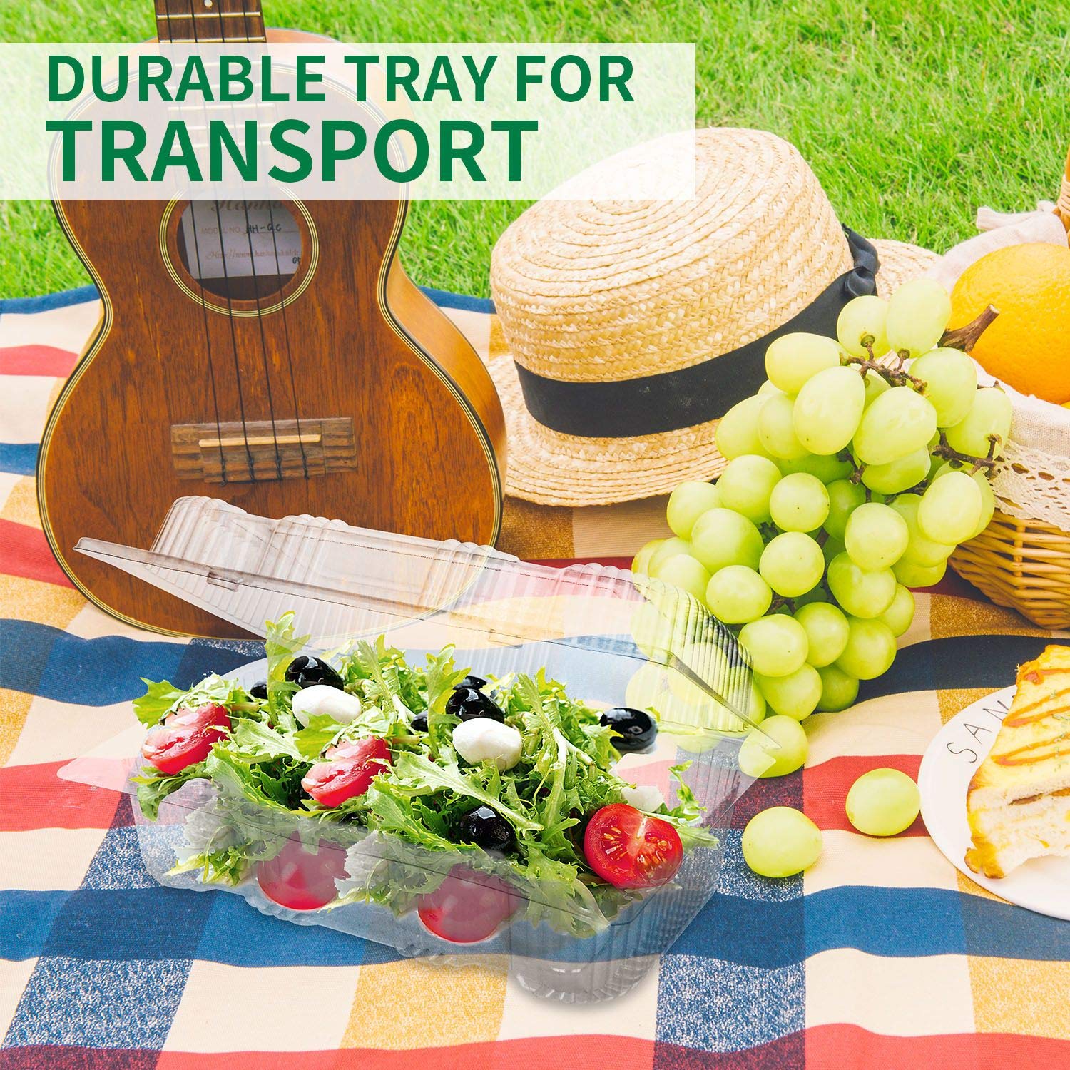 Kaderron Disposable Plastic Hinged Food Container - 50 Pcs Upgrade and Thicken Clear Hinged Containers, 9.8" Length x 5.9" Width x 3" Depth