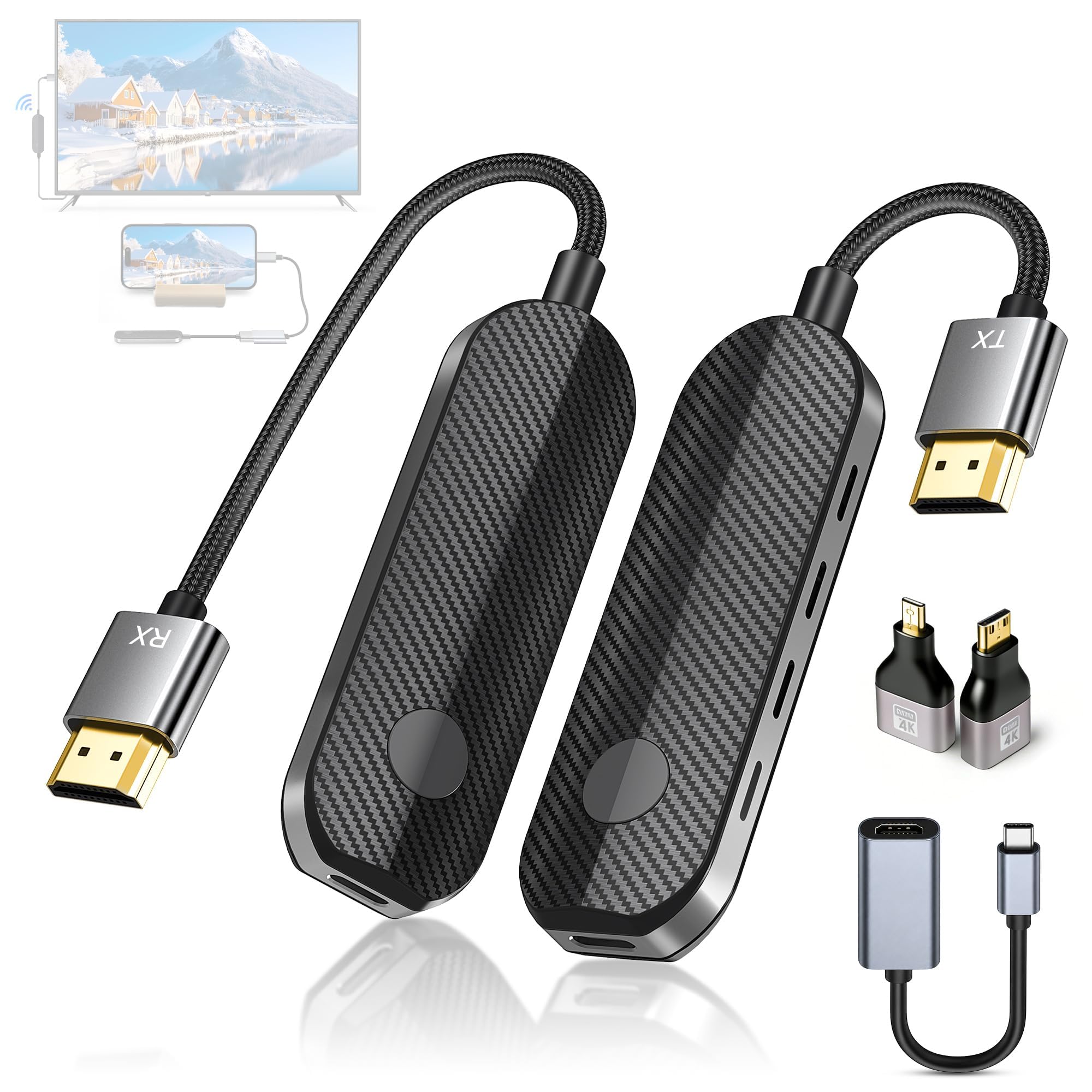 IShare Pro - Trasmettitore e ricevitore HDMI wireless, 1080p a 60 Hz, kit di estensione wireless HDMI con portata di 100 m, Plug & Play, 5G/2.4G Dual-Band per laptop, PC, iPhone, fotocamera a HDTV