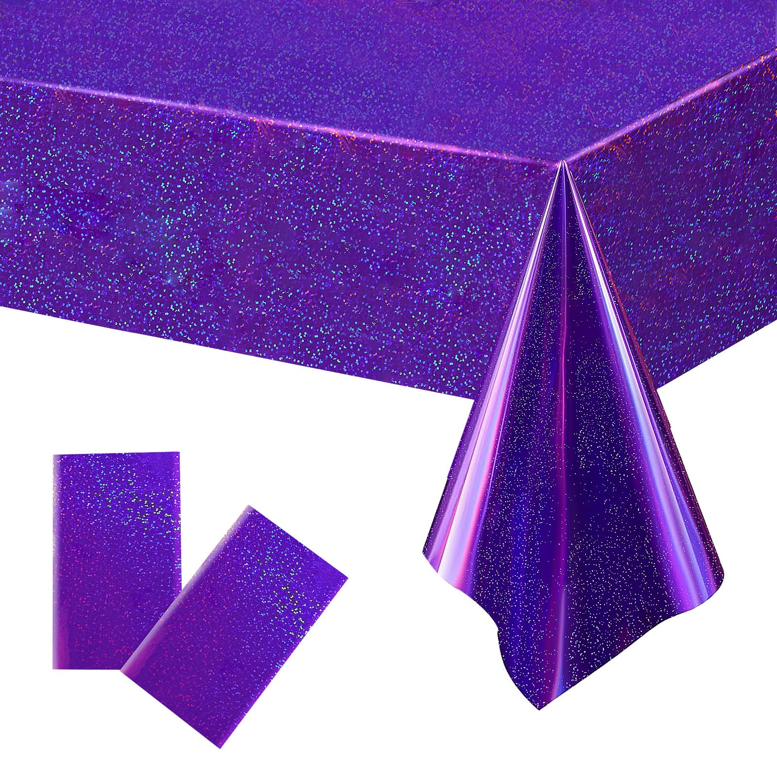 Purple Tablecloth-Plastic Table Cloth Disposable,Iridescent Tablecloth for Hello Birthday Decorations,2Pc 54"x108" Glitter Table Cover replacement for Barby Disco Baby Shower Bachelorette Party Decor
