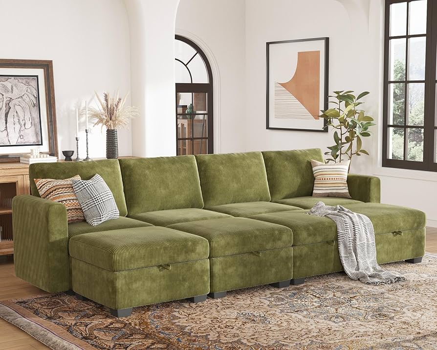 Amazon.com: ABCASA Modular Sectional Sleeper Sofa,Sectional Couch with  Ottoman,Storage Under Each Seat,Modular Sofa Bed for Living Room,Green(Corduroy)  : Home & Kitchen
