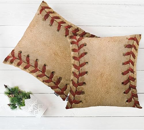 Miniatura 5 de Swono Juego de 2 fundas de almohada de 18 x 18 pulgadas, fundas de almohada de cuero deportivas, de béisbol, fundas de cojín decorativas para