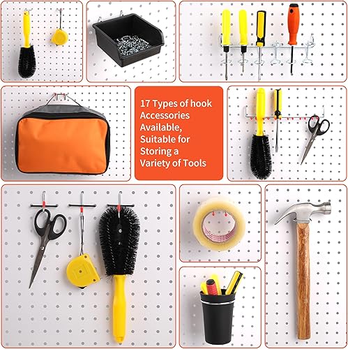 Miniatura 9 de Surtido de 130 ganchos para tablero de clavijas, ganchos para colgar herramientas con cubos y tazas, organizador de pared de tablero de clavijas de