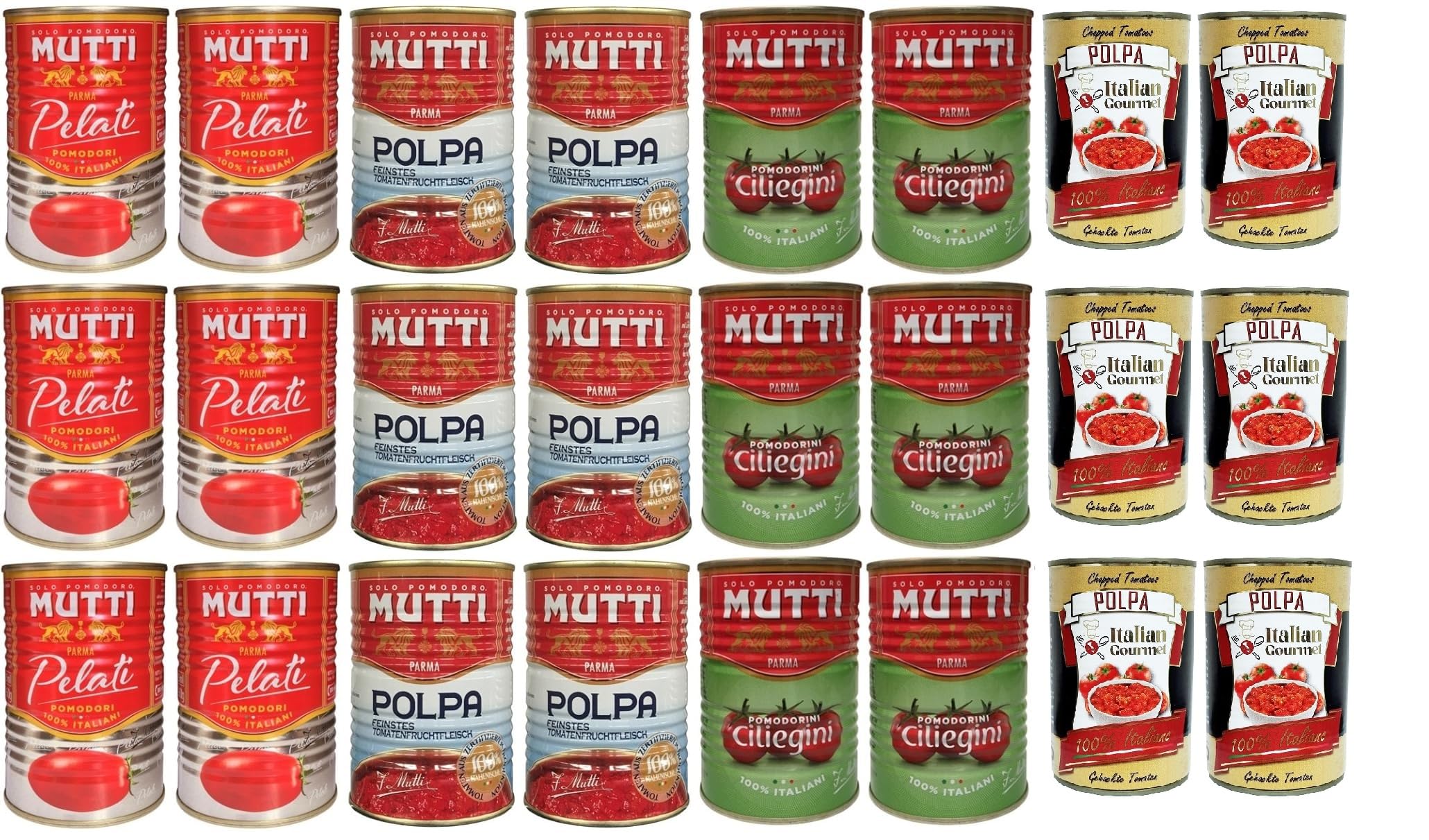 Mutti Tomaten Mix Vorratspack 24x400g Pelati Polpa Cherrytomaten im eigenen Saft Dose 100% italienische Tomaten für Saucen Pizza Pasta Italian Gourmet polpa