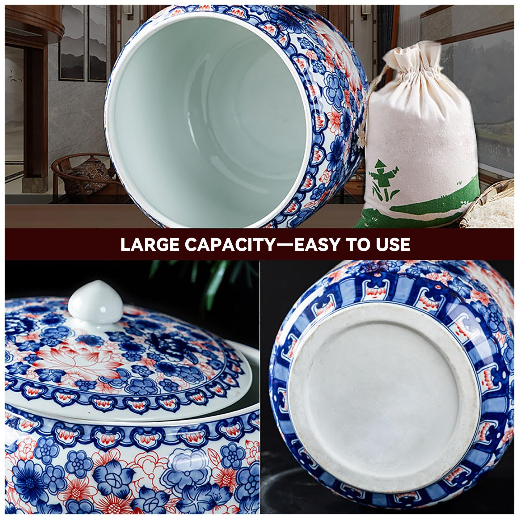 Pojemnik Na Ryż Ceramiczny Szczelny Dozownik Na Karmę Dla Psa Słoik Na Soję, Mąkę, Przekąski Hermetyczny Organizer(A,10kg)