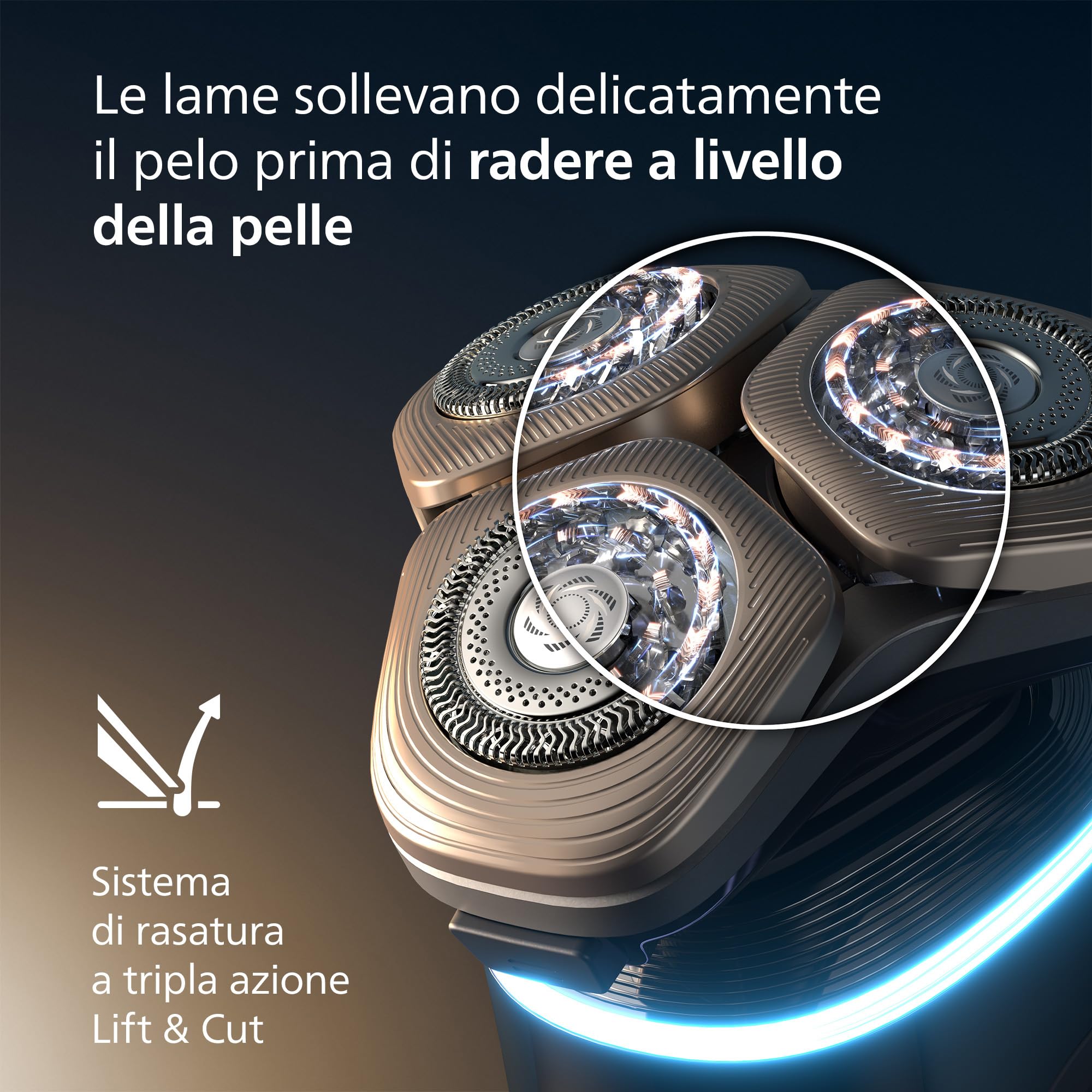 Philips Shaver i9000 Prestige Ultra, rasoio elettrico Wet & Dry, tecnologia Skin IQ Pro, triplo sistema Lift & Cut, lame di precisione NanoTech 360º, 5 modalità di rasatura, modello XP9405/31