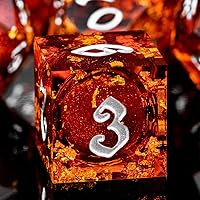 Vista 12 de ARUOHHA juego de dados de núcleo líquido DND, juego de dados de 7 piezas de resina con bordes afilados RPG rojo azul poliédrico D y D con caja