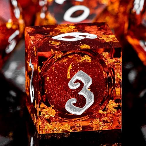 Miniatura 12 de ARUOHHA juego de dados de núcleo líquido DND, juego de dados de 7 piezas de resina con bordes afilados RPG rojo azul poliédrico D y D con caja