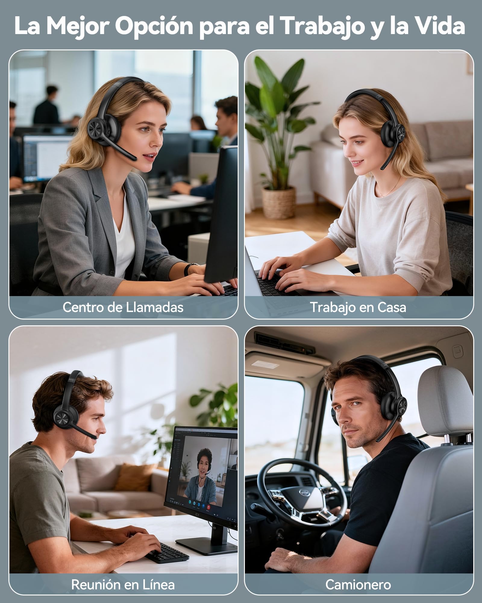 TechRise V5.2 Auriculares Inalámbricos Bluetooth Diadema con Micrófono USB Dongle, Cascos Cancelación de Ruido con Tecla de Silencio – 50 Horas de autonomía on Ear para callcenter y Oficina – Negro