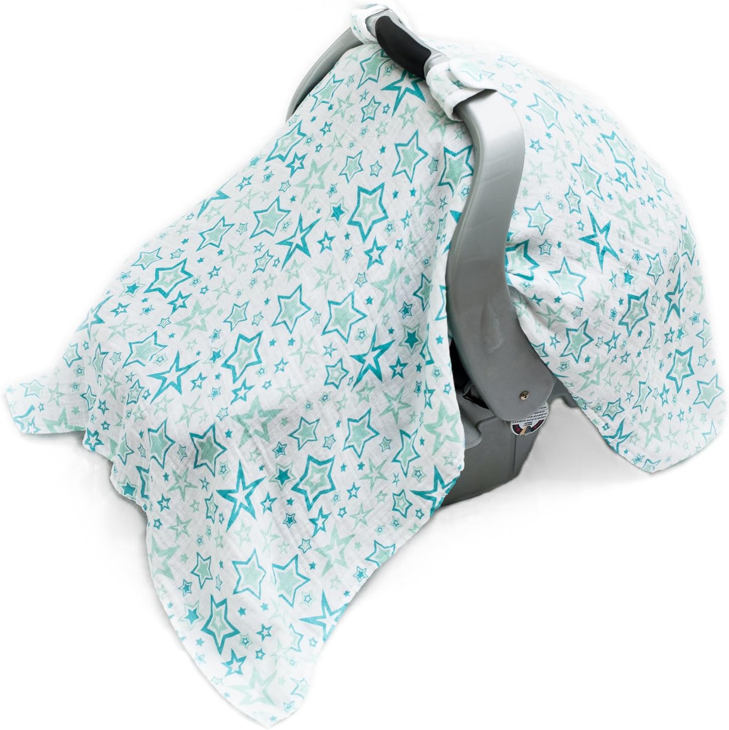 Baby Car Seat Cover – Fits All Car Seats – Soft, Breathable, Premium 100% Cotton Muslin – Cute Design - Perfect For Baby Boy or Girl (Green Stars)