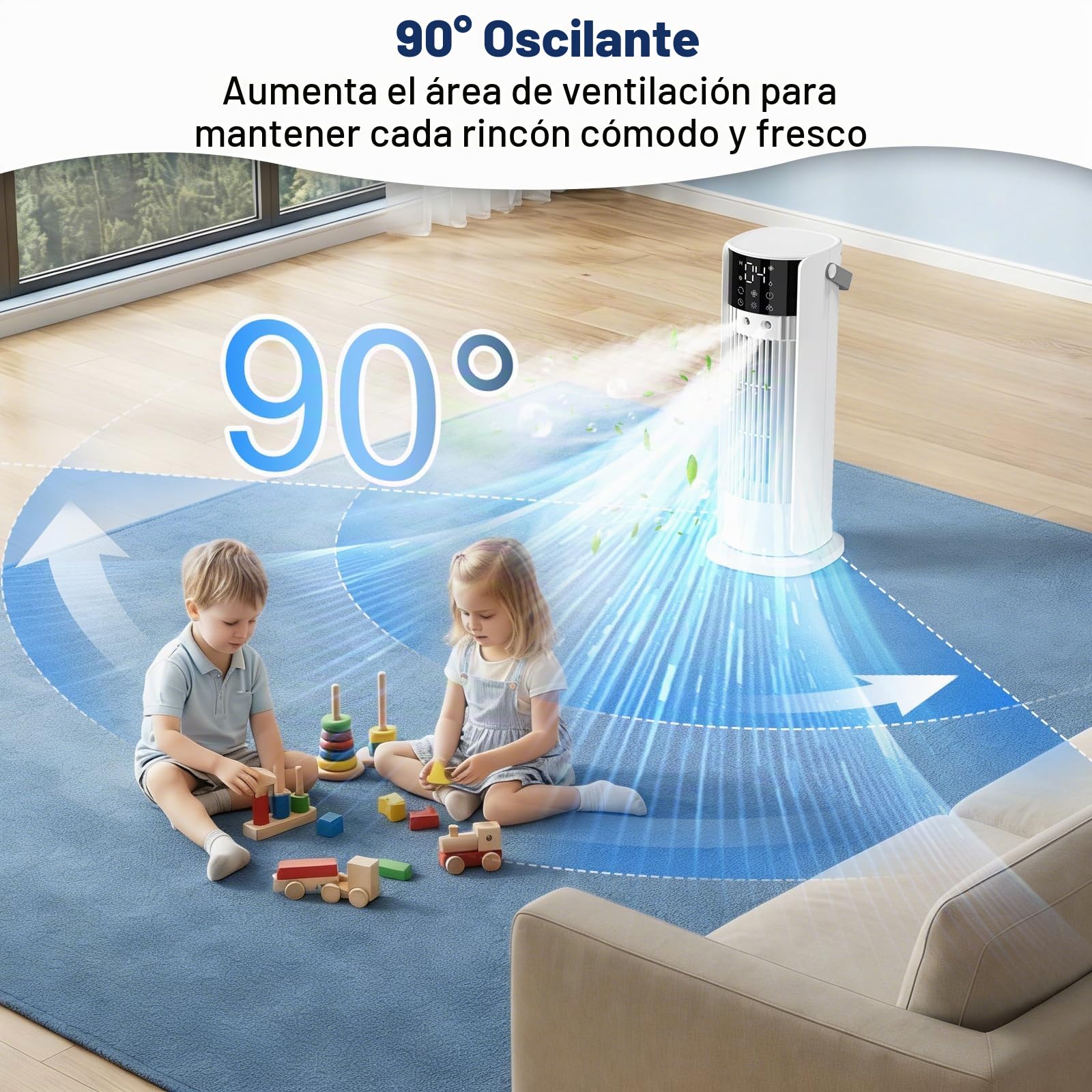 Aire Acondicionado Portátil 4 en 1, Enfriador de Aire 700ML con 2 Modos de Nebulización, Oscilación de 90°, Modo Tormenta y Temporizador para Cocina, Casa, Oficina, Blanco Puro