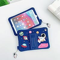 Vista 4 de Funda para Samsung Galaxy Tab A7 Lite de 8.7 pulgadas T220/T225, funda de silicona con patrón de astronautas de cosmonautas con colgante con cordón