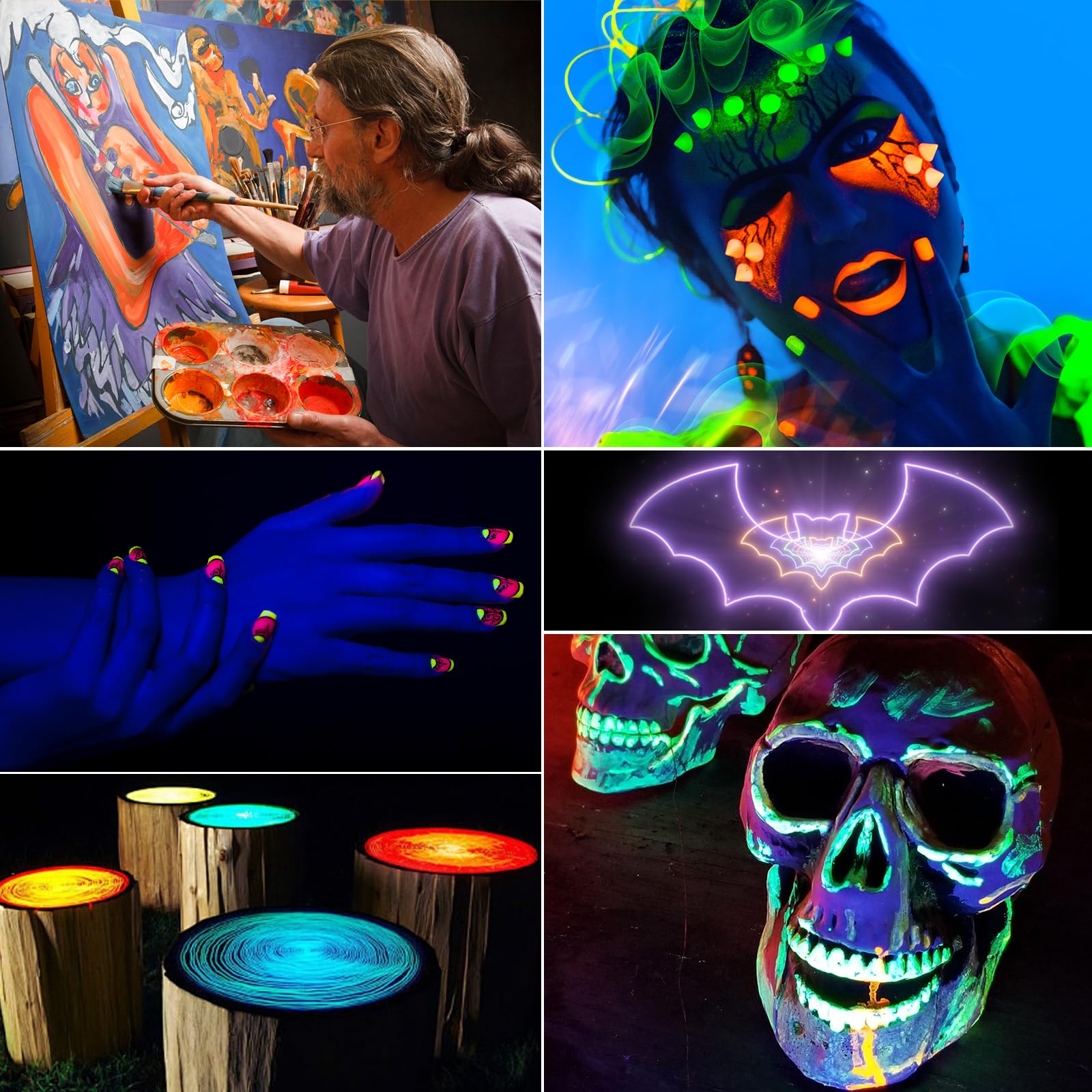 DEWEL Epoxidharz Leuchtpulver Mica Pulver mit UV-Lampe - 12 Farben, Nachtleuchtende Pigmente Leuchtpulver für Slime, Nail Art, Malen, Acrylfarbe und DIY Basteln – jeweils 20g