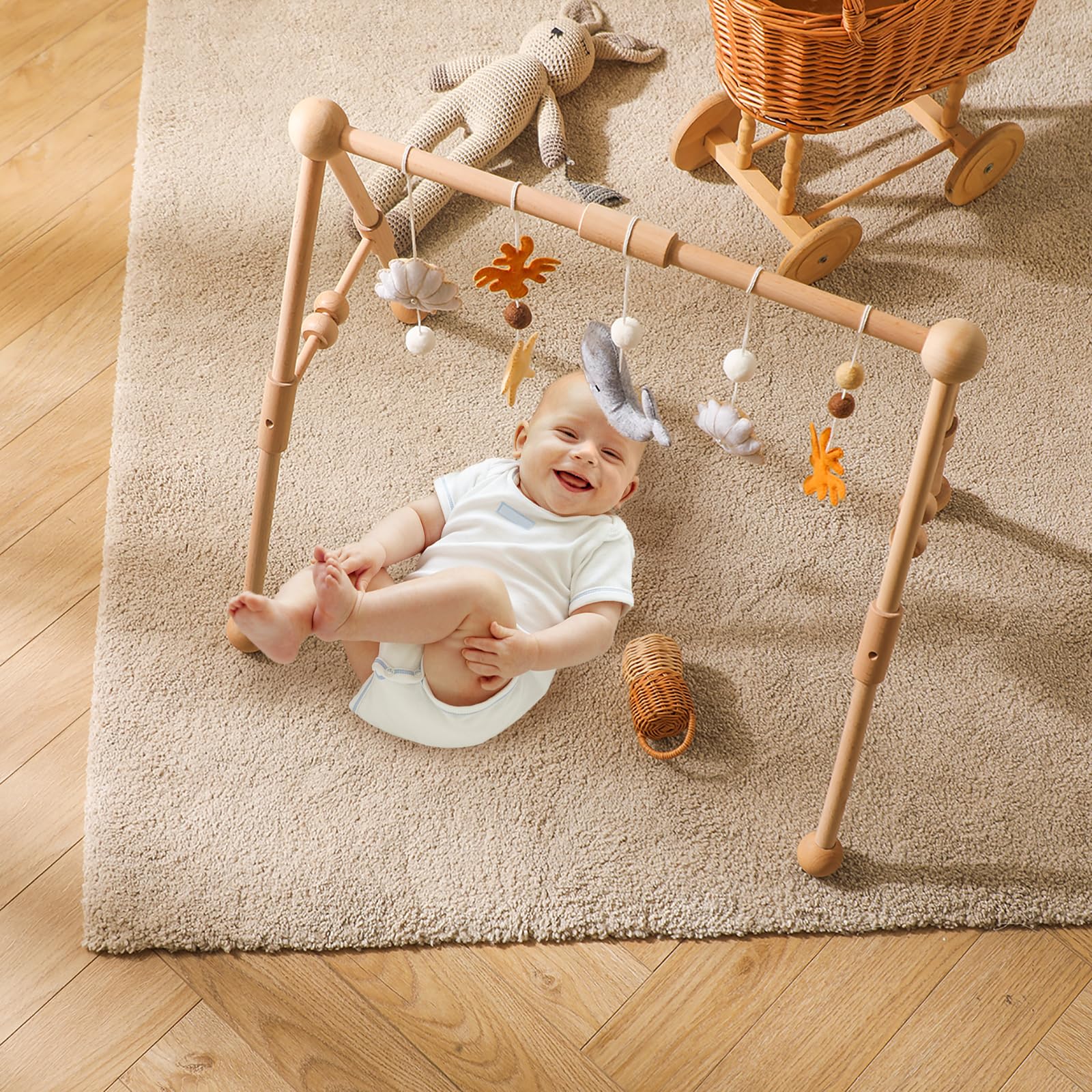 Arco de Juego de Madera con Colgante de Peluche y Animales Marinos para Bebés de 3 a 6 Meses