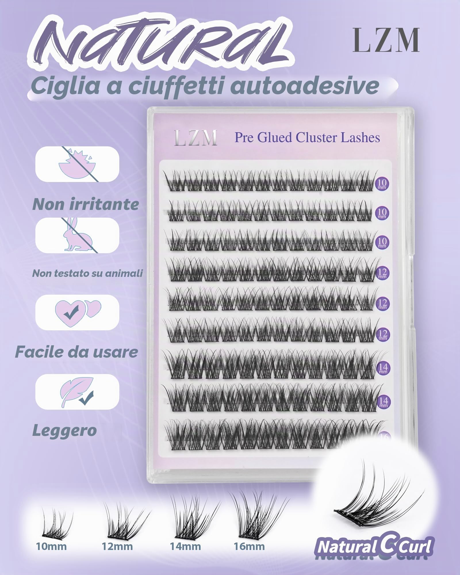 LZM Ciglia Finte Ciuffetti Autoadesive C Curl Pre-Incollate Ciuffetti Ciglia Finte Non Richiede Colla Kit Lash Extension Con Pinzette Pre Glued Cluster Lashes (ZH16)