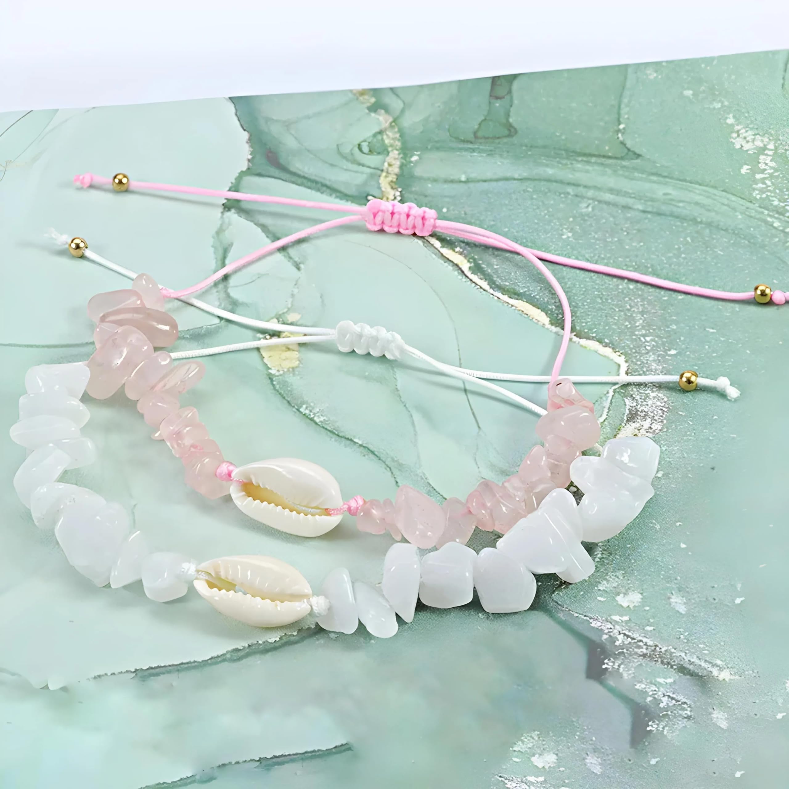 Pulsera de Concha Marina, Pulseras de Cuentas de Concha de Piedra para Mujeres y Hombres, Cuerda Tejida a Mano, joyería de Amistad