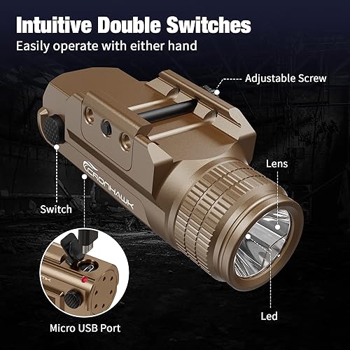 Miniatura 4 de Luz de pistola recargable, linterna táctica de 700 lúmenes montada en riel compacto para Picatinny MIL-STD-1913 y Glock