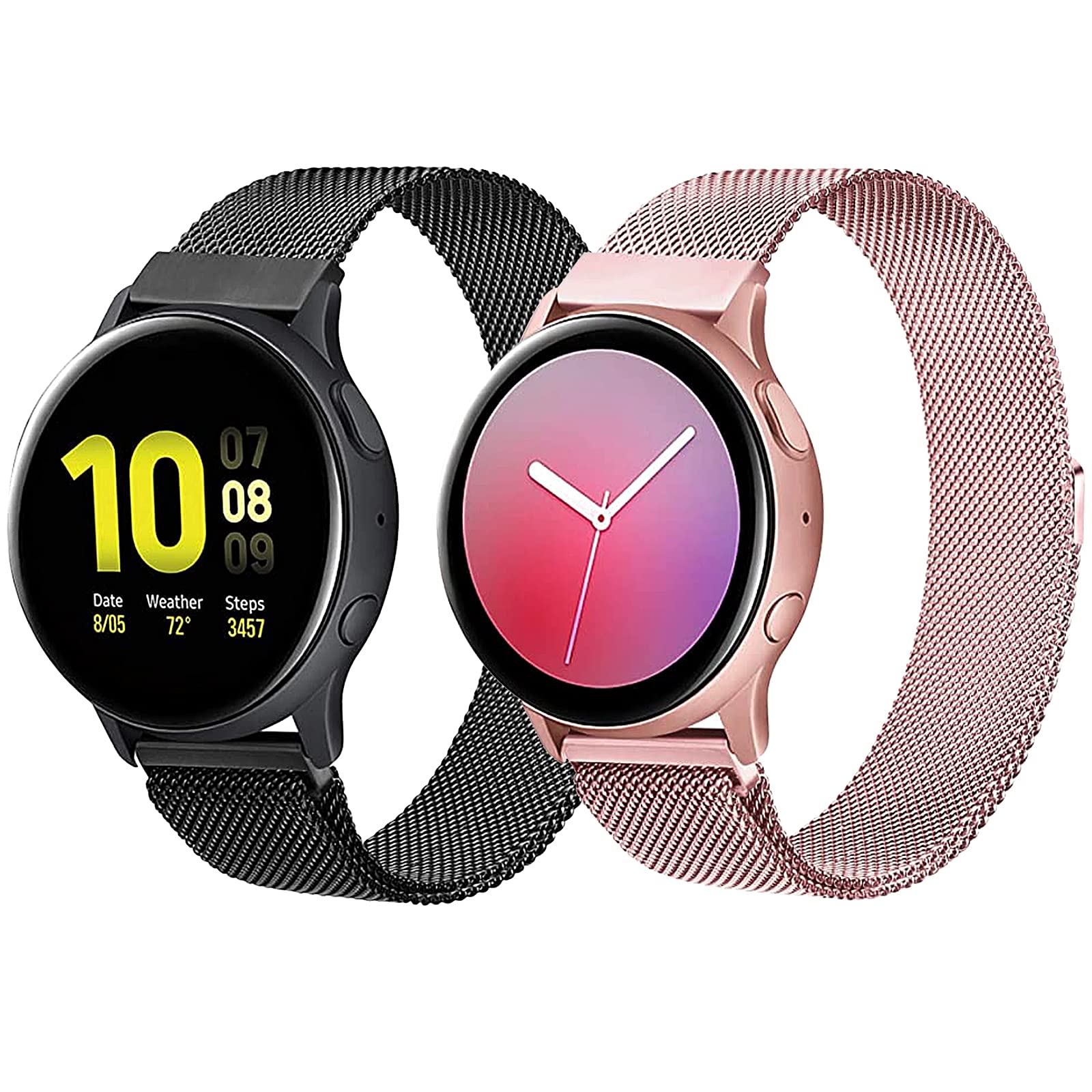 2 Pack Compatible with Samsung Active 2 40mm 44mm/Active/Galaxy Watch 3 41mm/Galaxy Watch 42mm Watch Bands,20mm Adjustable Stainless Steel Mesh Loop Replacement Wristband Strap for Women Men