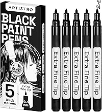 Artistro Black Felt Tip Pens for Rock Painting, Stone, Ceramic, Glass, Wood, Tyre, Fabric, Metal, Canvas, Set of 5 Black Water Based Markers for Acrylic Painting, Extra Fine Tip