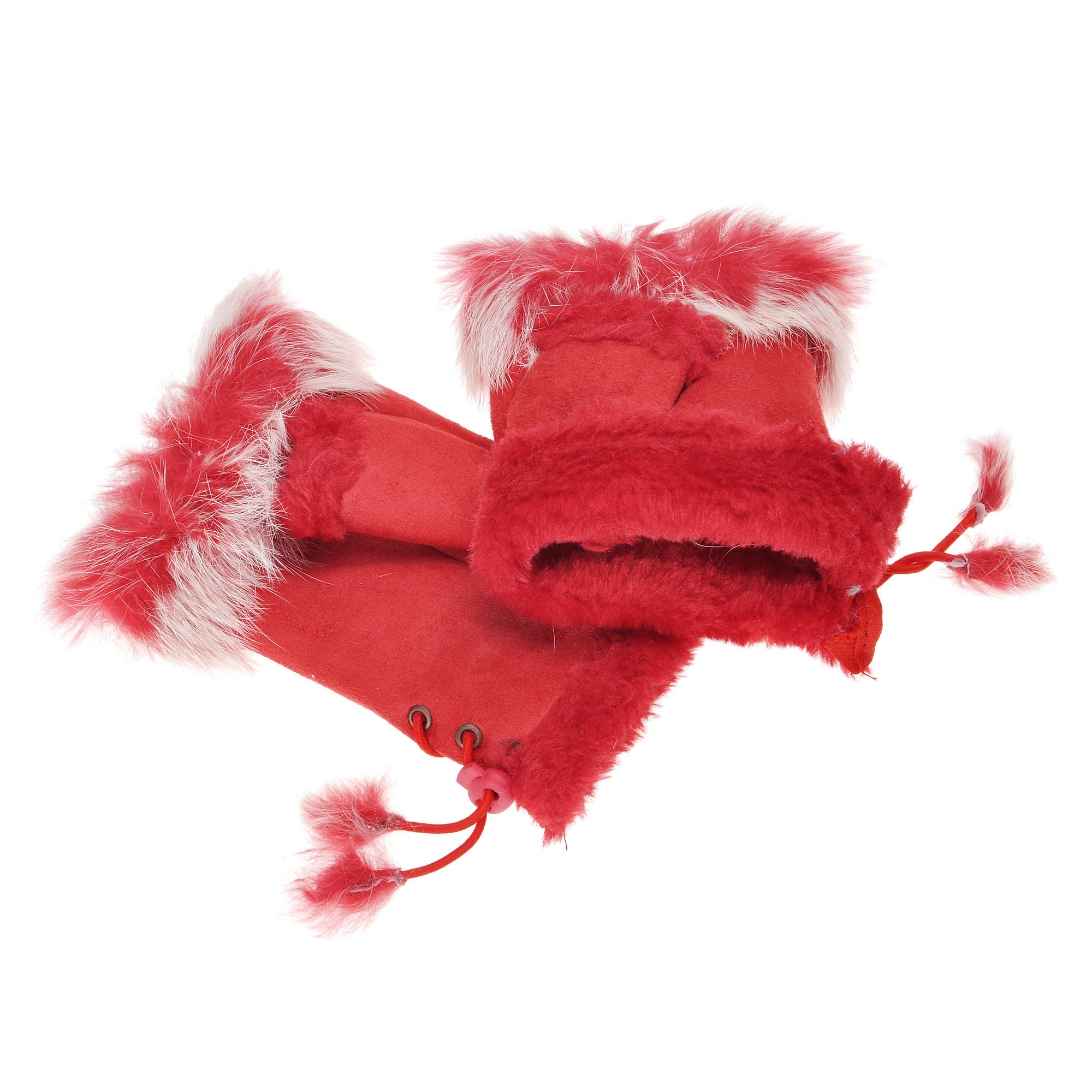 ZLYC Women Winter Faux Fur Half Finger Gloves Girls Warm Fingerless Mittens (Red),M