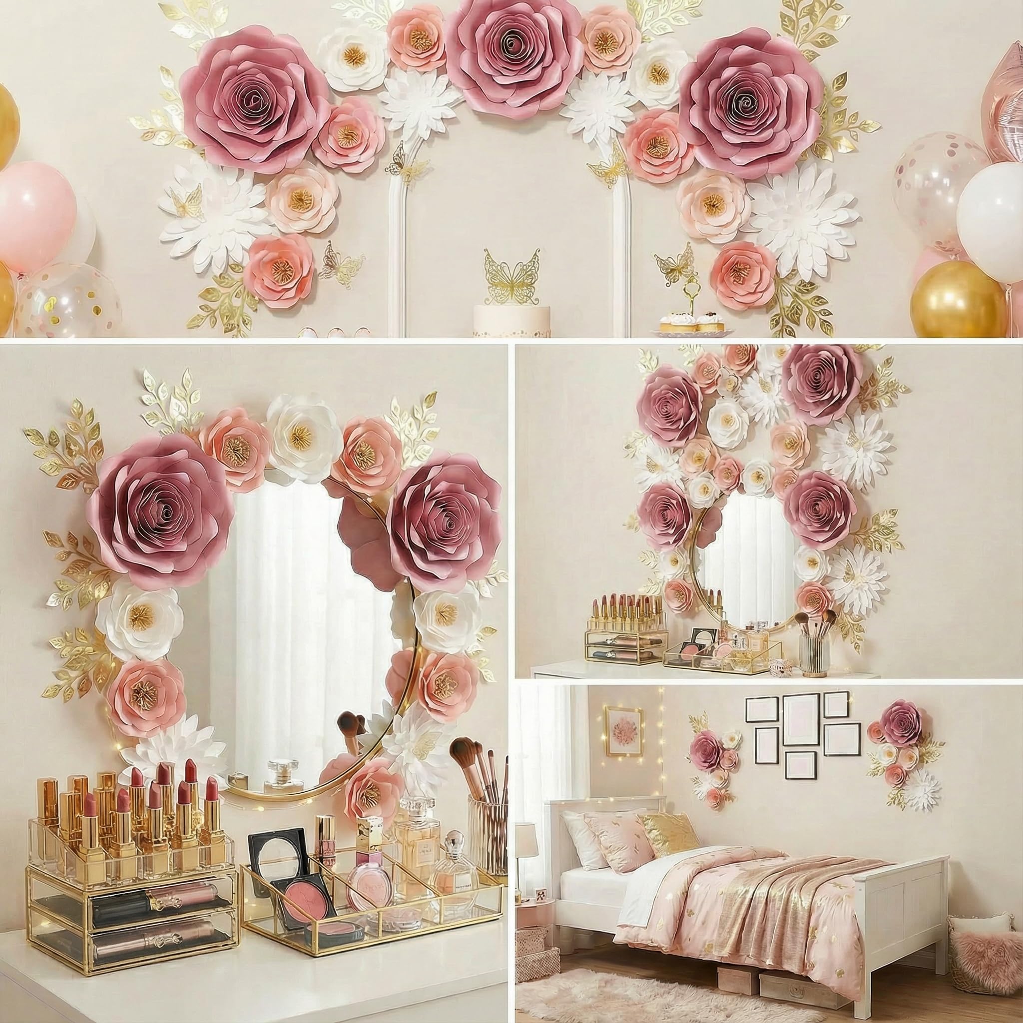 Pardecor Papierblumen-Dekorationen für die Wand, große 3D-künstliche Blume, Wanddekoration, Babyzimmer, Mädchen, Jungen, Kinderzimmer, Brautdusche, Hochzeitsdekoration, Party-Hintergrund
