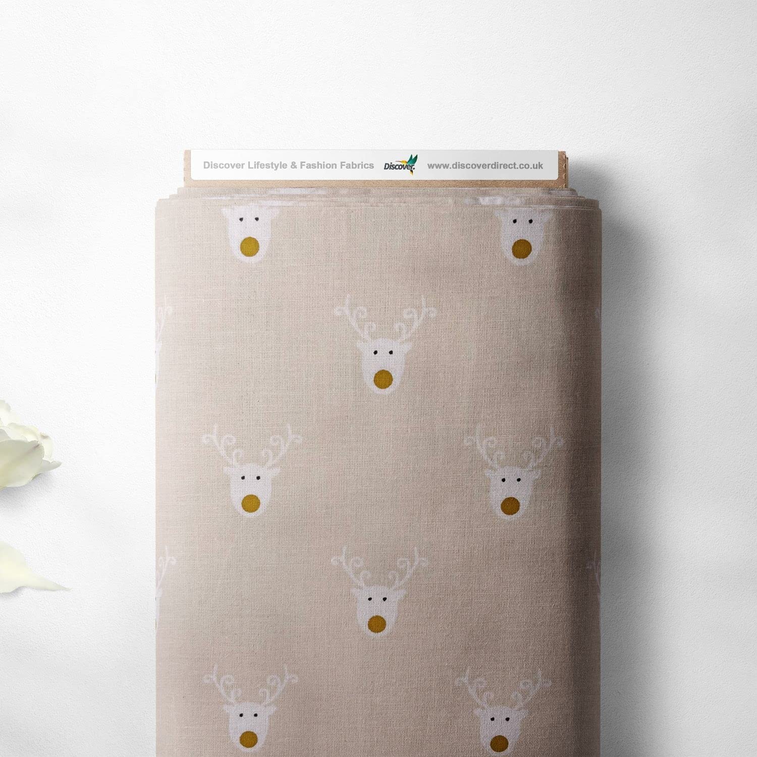 100% Cotton Christmas Xmas Crafty Prints for Children Kids Crafts Quilting Fabric Material | 55" - 140 cm Wide (per Fat Quarter, Reindeer Face Cream)