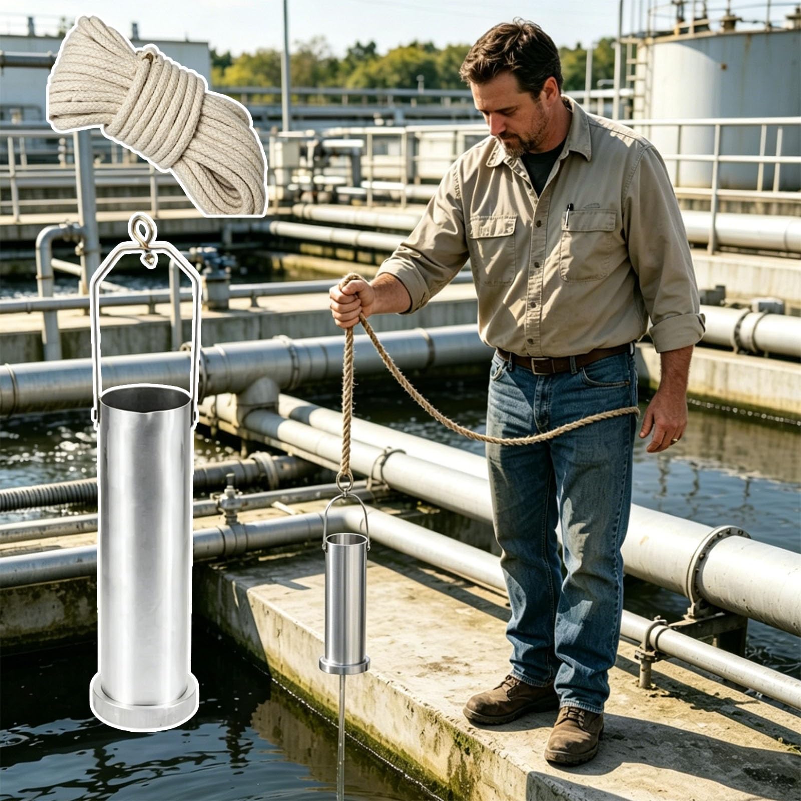 HDYZJQ 500 1000 Ml Leak Proof Fuel Tank Bottom Sampler, Gas Station/Refinery/Factory Handheld Oil Sampling Equipment, Industrial Liquid Sampling Tool(Stainless steel,35 fl oz/1000ml)