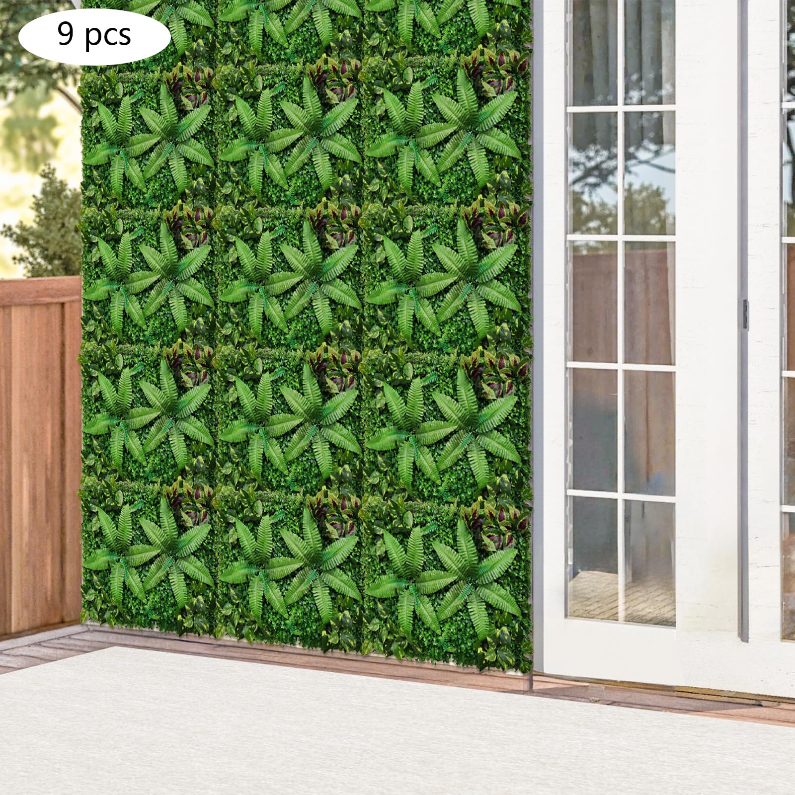 Immergrüne Kunstpflanzen Wand 9 STK Künstliche Gras Wand Matte 60x40 cm Kunstpflanzen Matte für Balkon Garten Zaun als Sichtschutz Deko Grün