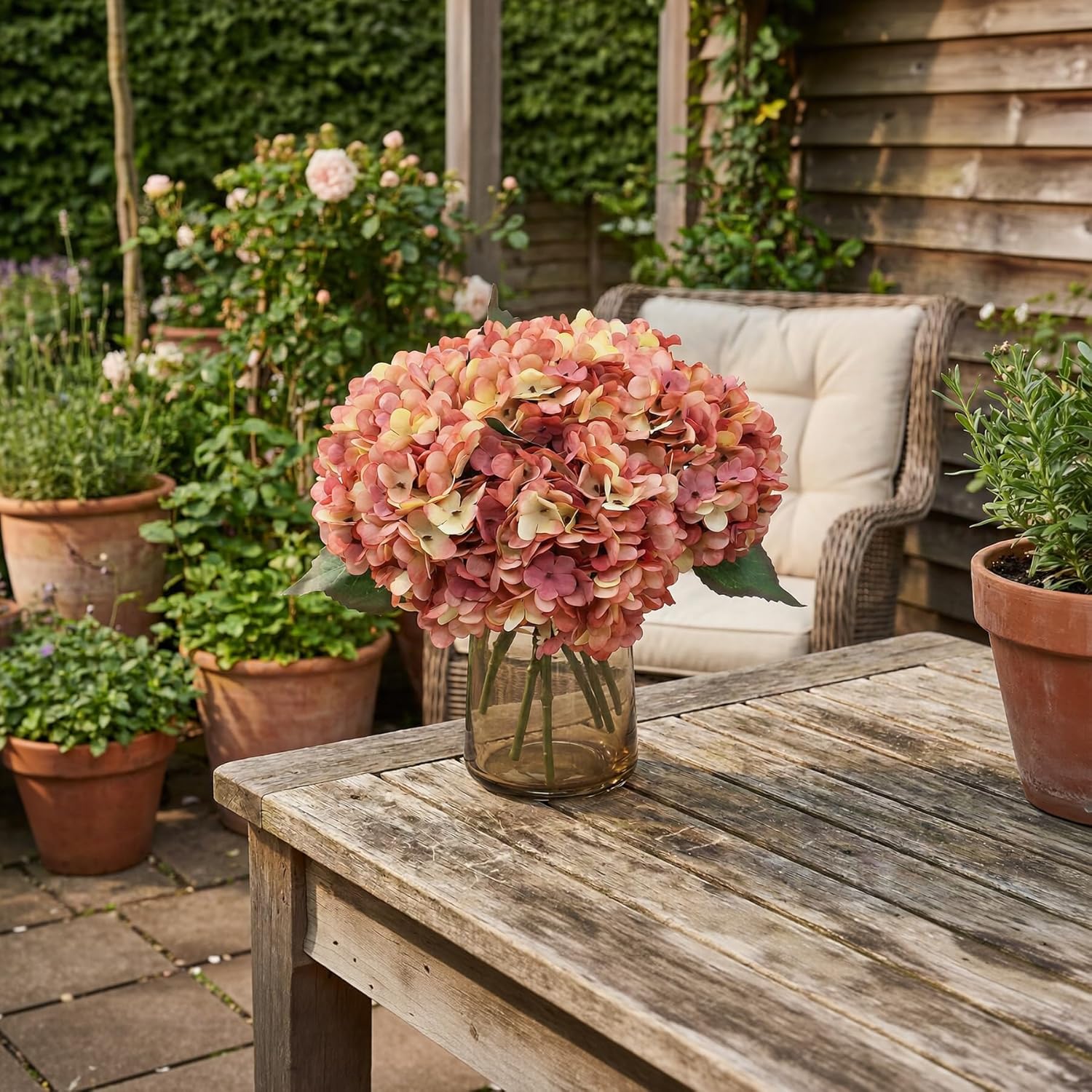 5Pcs Artificial Fake Flowers Plants Silk Hydrangea 1 Flower Head Arrangements Wedding Bouquets Decorations Plastic Floral Table Centerpieces Home Kitchen Garden (Dusty Pink) - Image 9