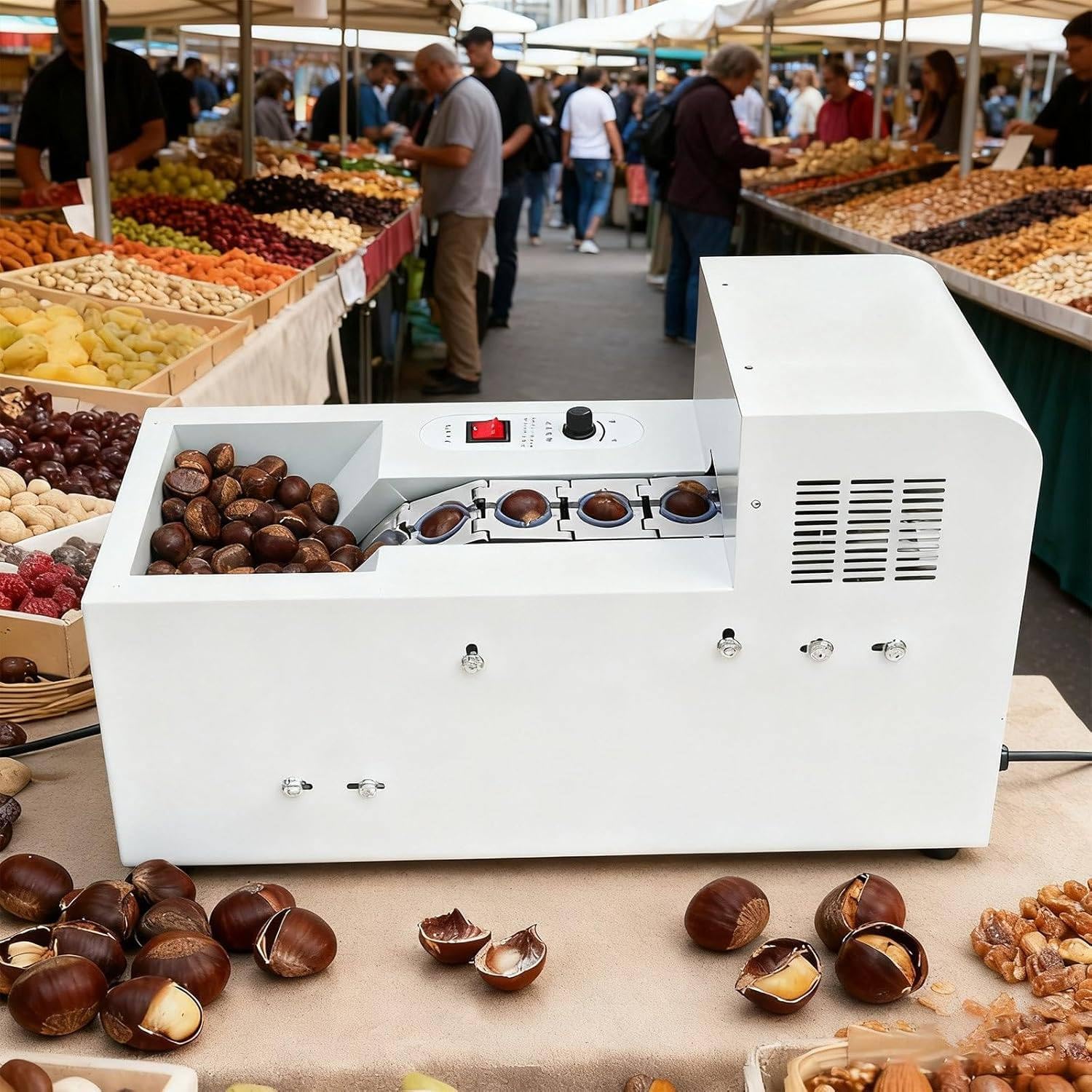 LSHFYV Chestnut Peeling and Opening Machine, Semi-Automatic Electric Chestnut Opener, Capacity 75-90 Kg/H, Adjustable Opening Depth 0.5 to 2.5 MM Singlechainplate