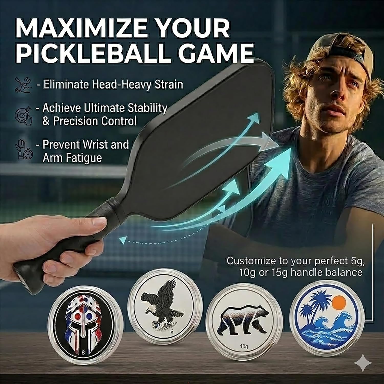 Weighted Cap Coins for Pickleball-Paddle to Improve Control and Hand Speed image 2