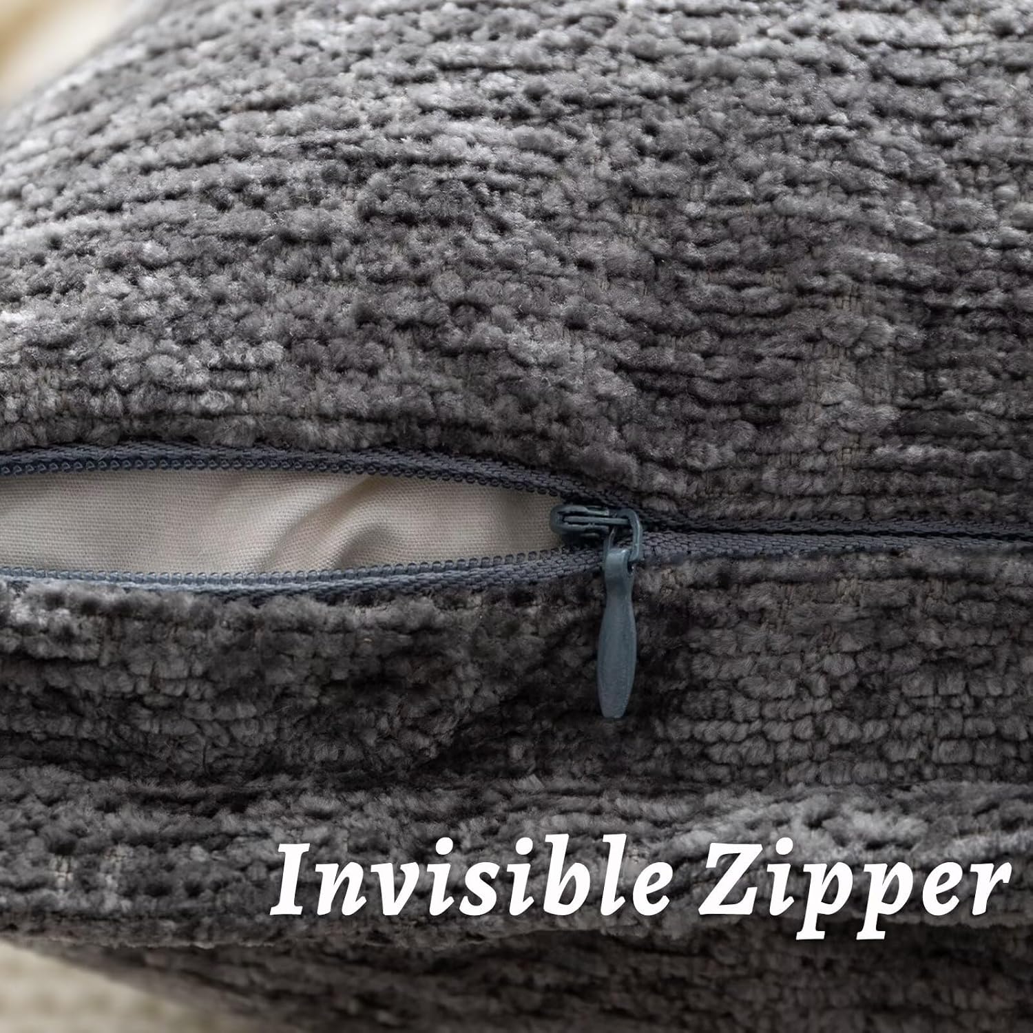 Grey Decorative Throw Pillow Covers 18x18 Inch Set of 2 Cozy Soild Chenille Cushion Cases Soft Textured Square Couch Pillows Cover Boho Accent Farmhouse Pillowcases for Sofa Bed - Image 3