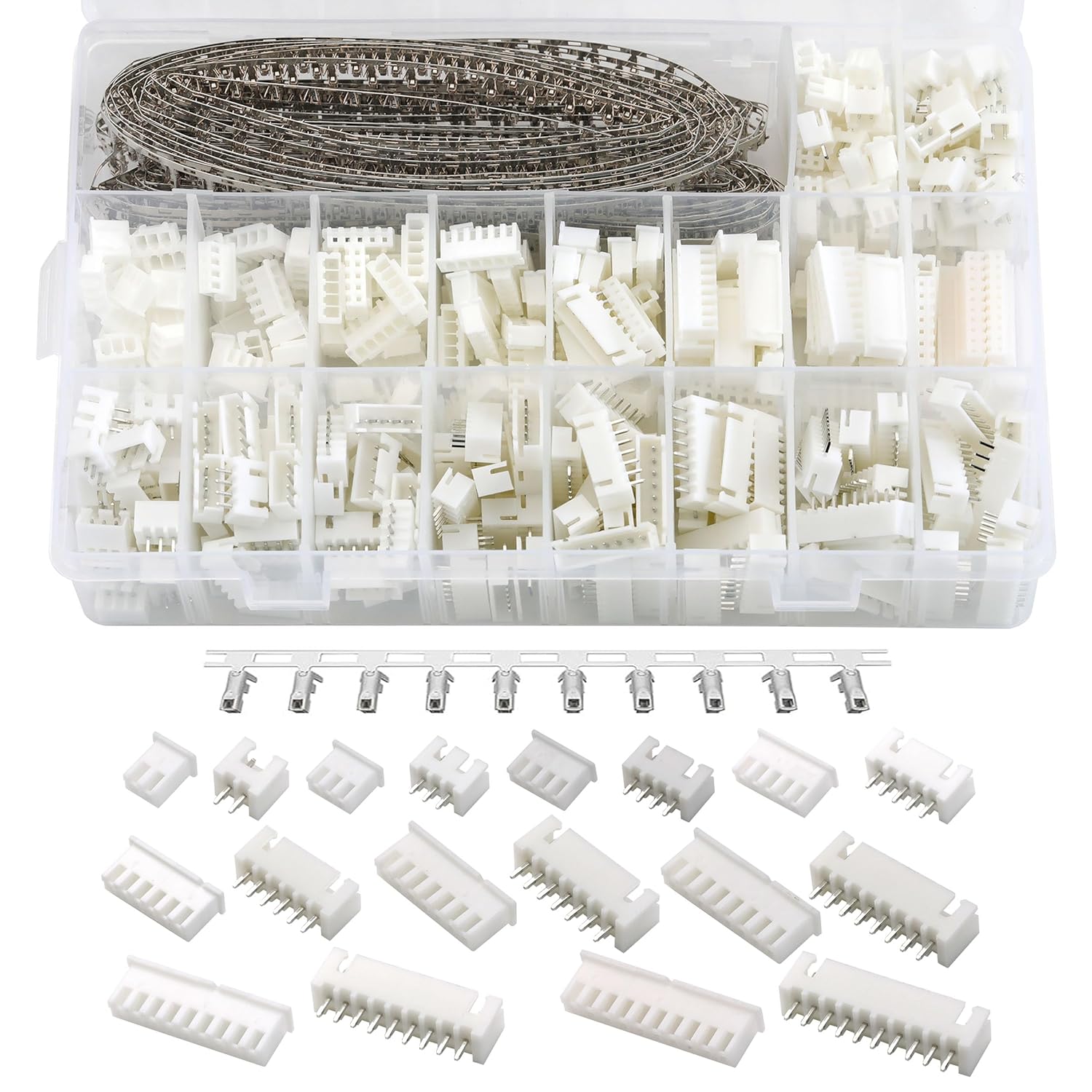 1270Pcs XH2.54mm Connector Kit 2P 3P 4P 5P Housing & Pin Headers | Complete wire connector assortment for electronic circuit wiring and DIY assembly projects