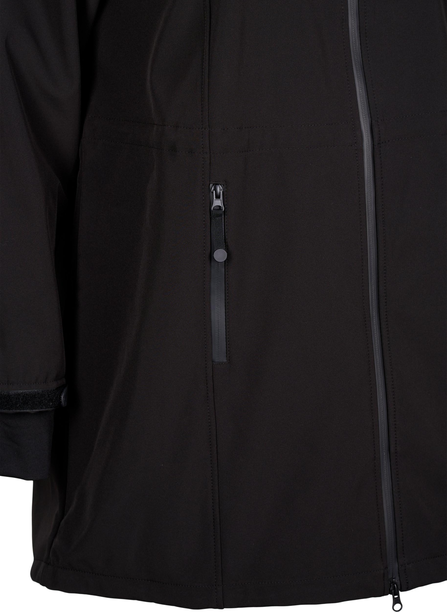 Zizzi Softshelljacke für Damen Große Größen - Übergangsjacke Lang - Atmungsaktiv, Winddicht & Wasserabweisend - mit Kapuze - Jacke aus Softshell-Material mit Fleece Gefüttert