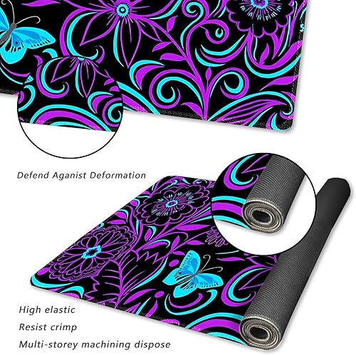 Vista 40 de ARTSO Alfombrilla de escritorio grande negra, alfombrilla de mouse para juegos XXL, alfombrilla de escritorio antideslizante con base de goma, Flor