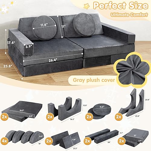 Miniatura 3 de JY QAQA - Juego de sofá modular de 18 piezas, sofá modular para niños pequeños con diseño de espuma convertible para niños y niñas, sofá modular