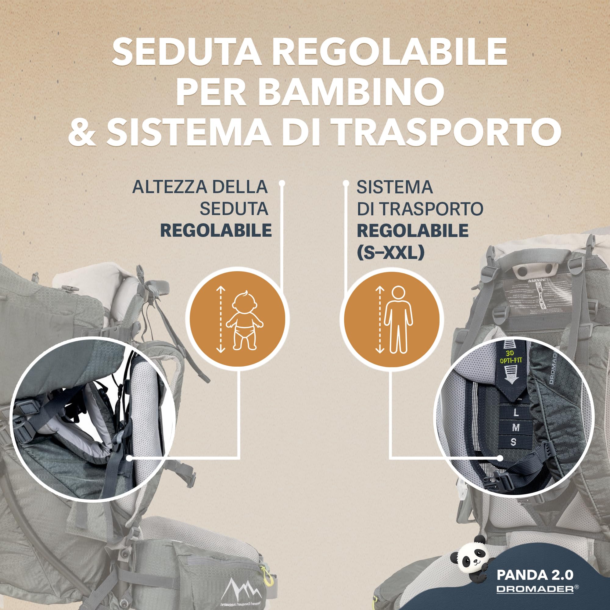 DROMADER Zaino Porta Bambino Montagna con Sedile Regolabile e Parasole Retrattile